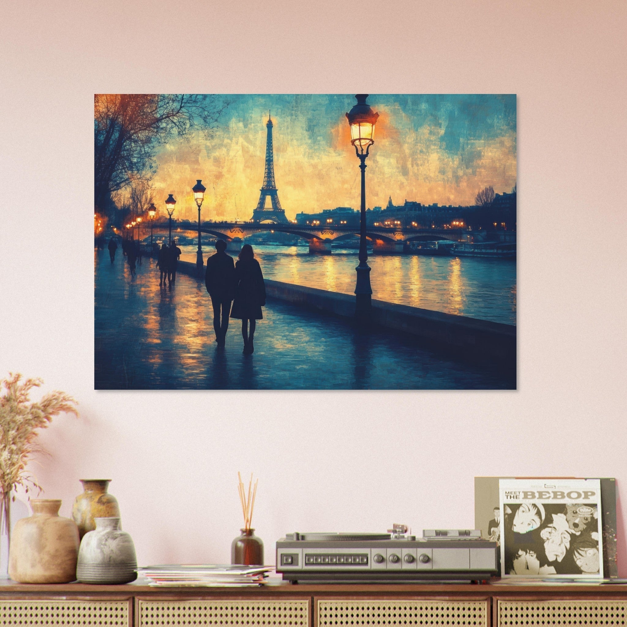 Aluminum Print Landscape - Evening Stroll Along the Seine A romantic river 3 - Shop Ai Art WebShop - Digital Art online Store