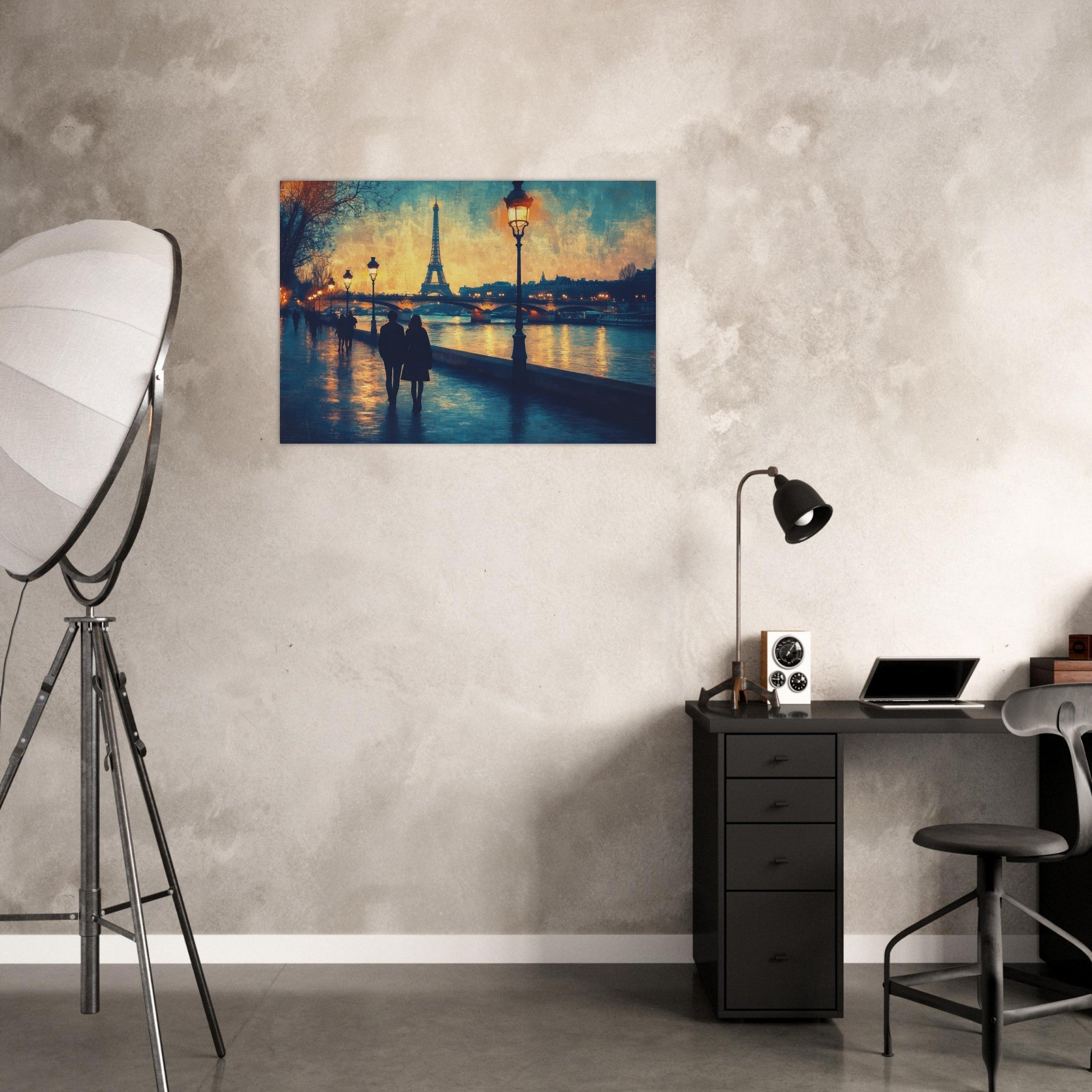 Aluminum Print Landscape - Evening Stroll Along the Seine A romantic river 3 - Shop Ai Art WebShop - Digital Art online Store