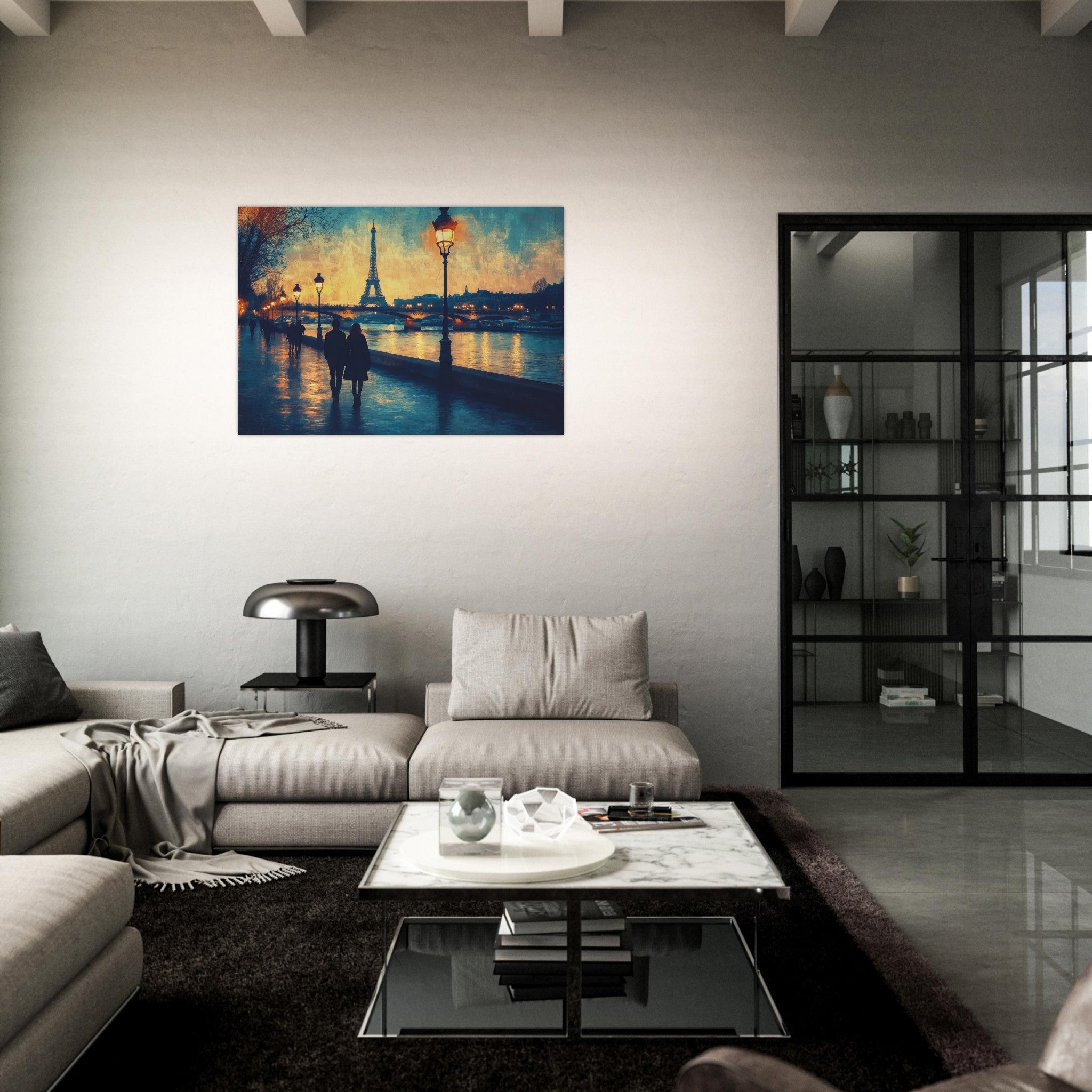 Aluminum Print Landscape - Evening Stroll Along the Seine A romantic river 3 - Shop Ai Art WebShop - Digital Art online Store