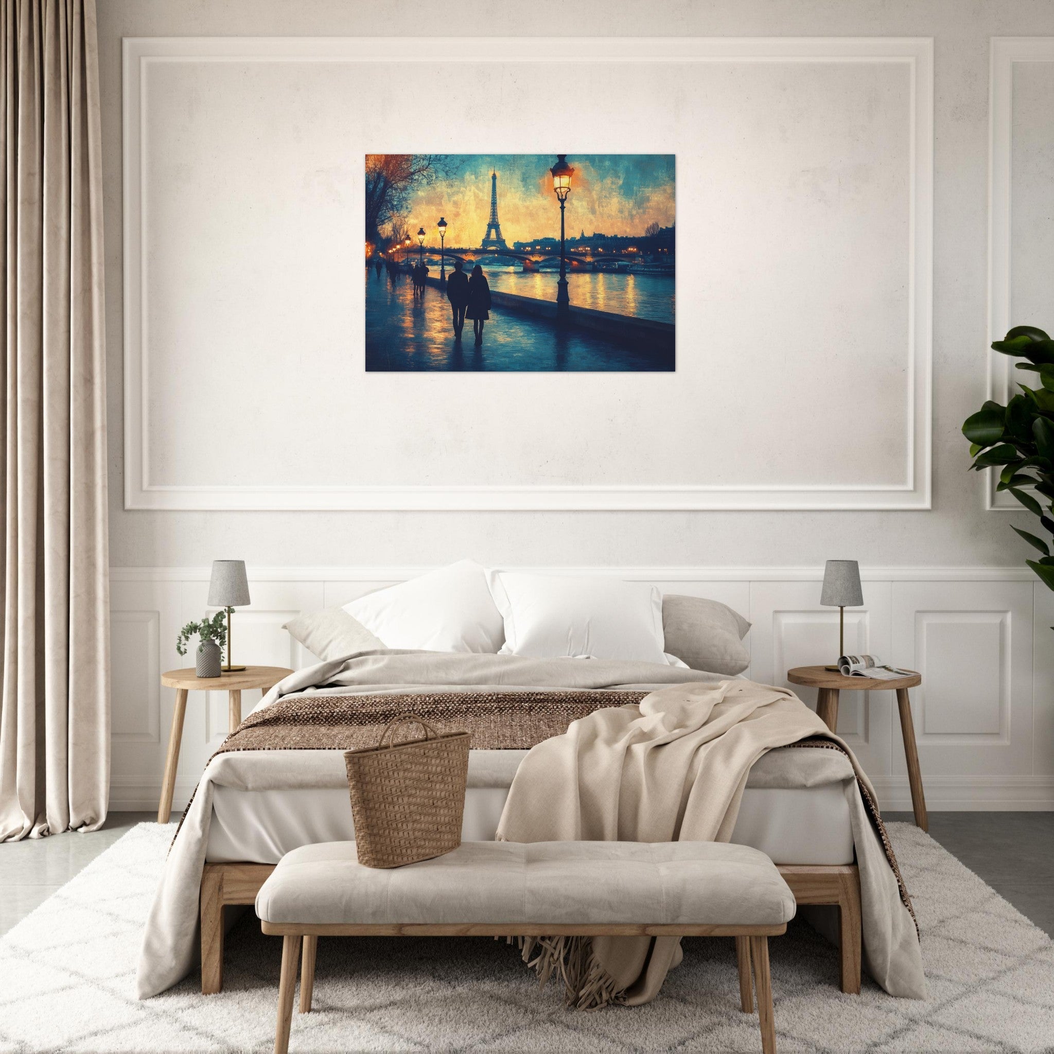 Aluminum Print Landscape - Evening Stroll Along the Seine A romantic river 3 - Shop Ai Art WebShop - Digital Art online Store