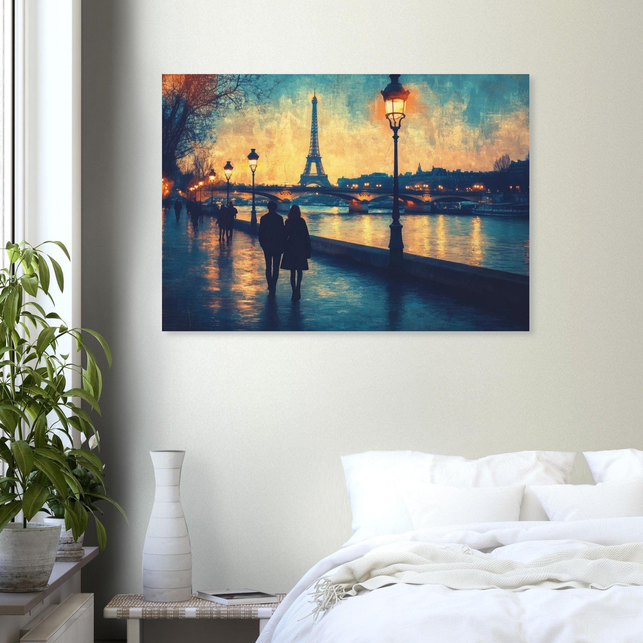 Aluminum Print Landscape - Evening Stroll Along the Seine A romantic river 3 - Shop Ai Art WebShop - Digital Art online Store