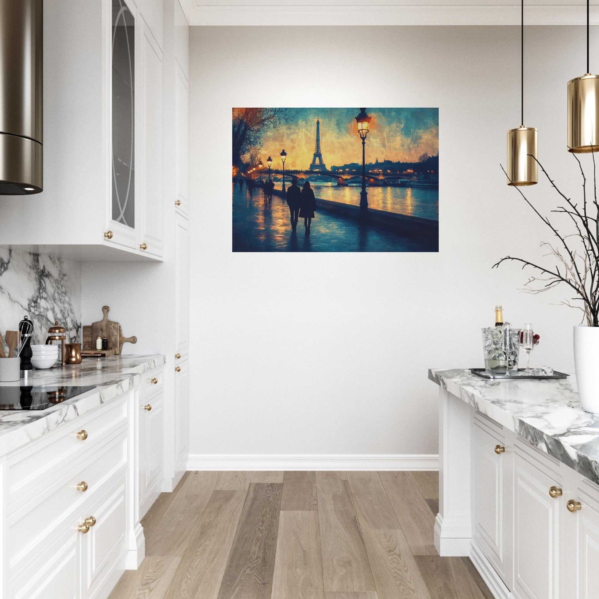 Aluminum Print Landscape - Evening Stroll Along the Seine A romantic river 3 - Shop Ai Art WebShop - Digital Art online Store