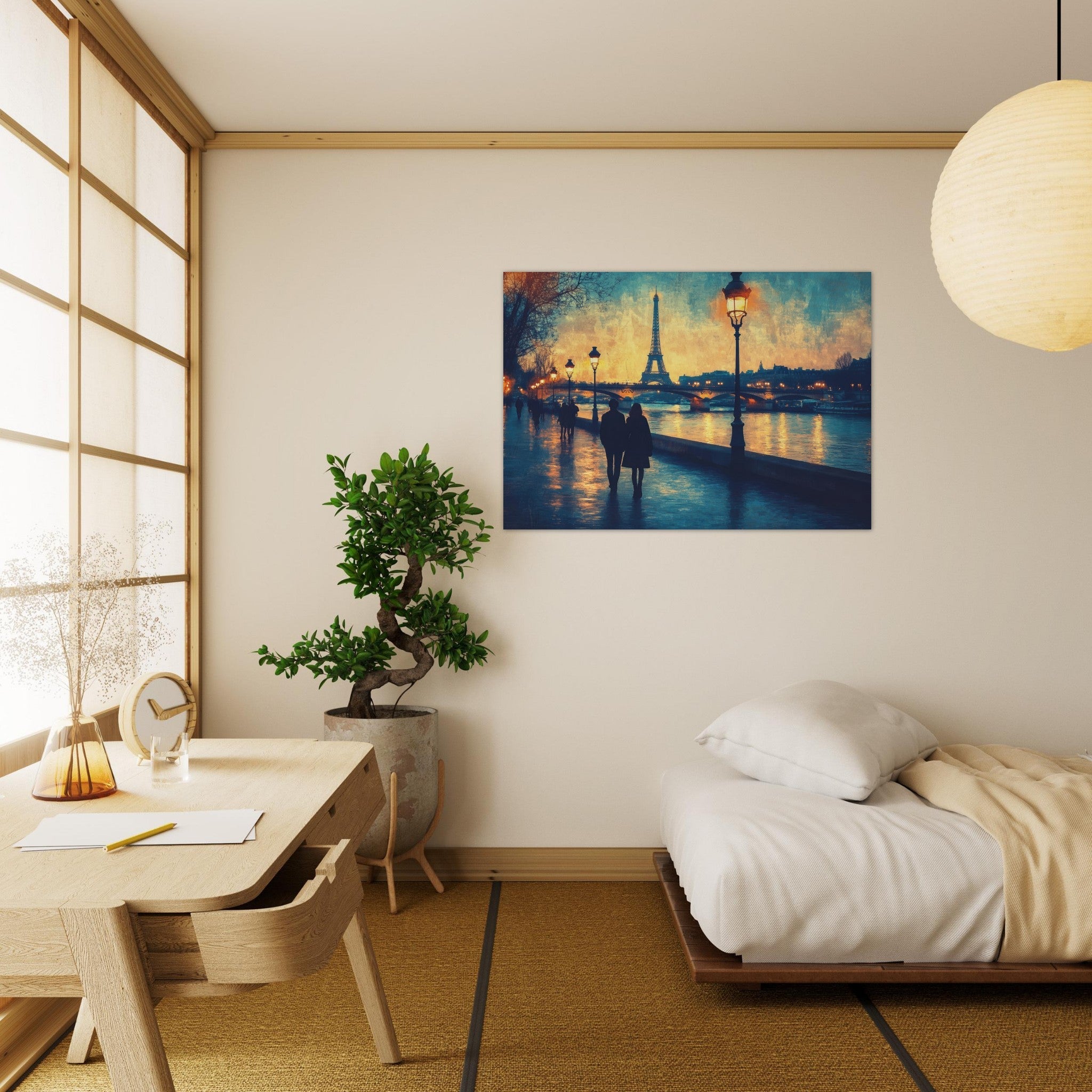 Aluminum Print Landscape - Evening Stroll Along the Seine A romantic river 3 - Shop Ai Art WebShop - Digital Art online Store