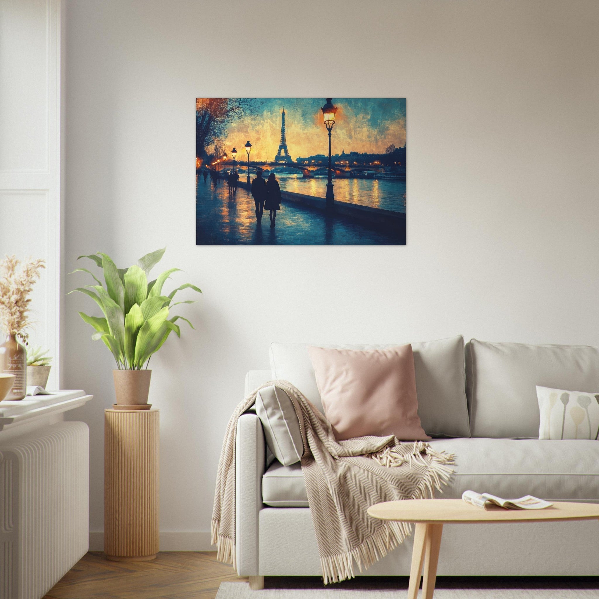 Aluminum Print Landscape - Evening Stroll Along the Seine A romantic river 3 - Shop Ai Art WebShop - Digital Art online Store