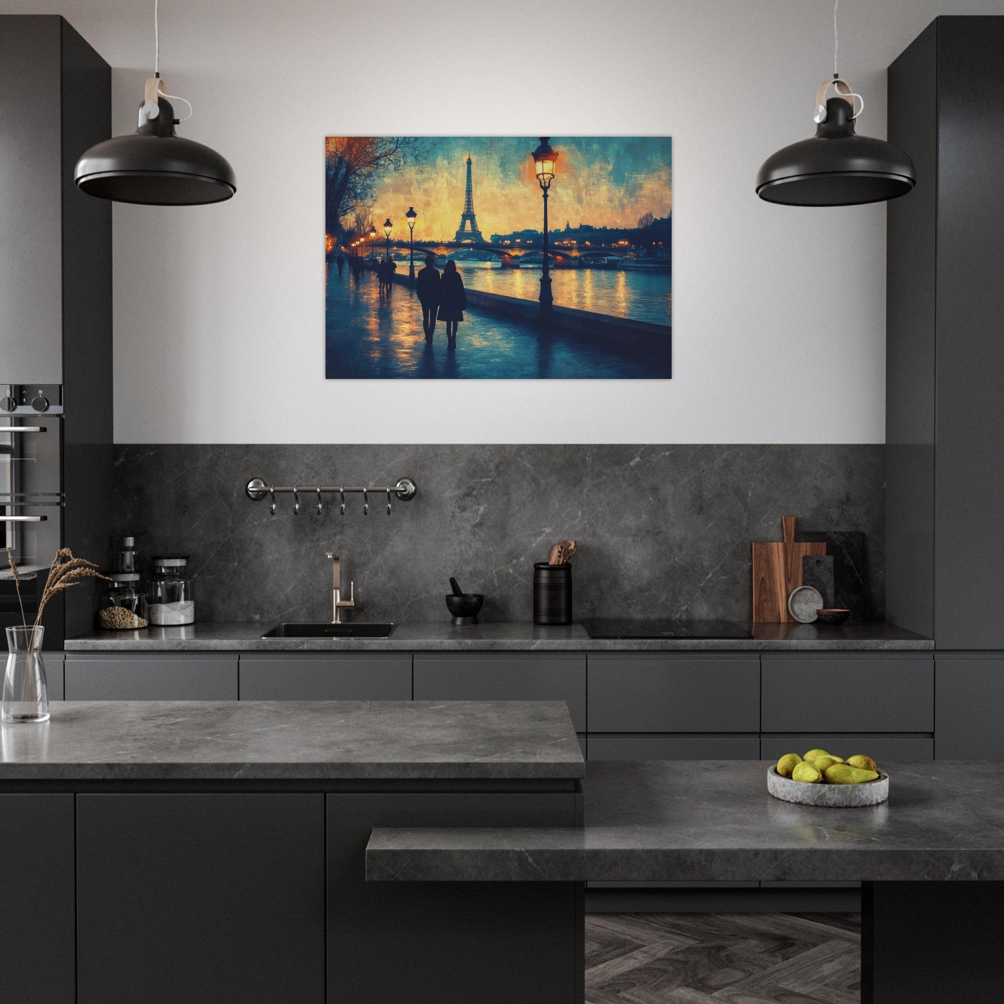 Aluminum Print Landscape - Evening Stroll Along the Seine A romantic river 3 - Shop Ai Art WebShop - Digital Art online Store