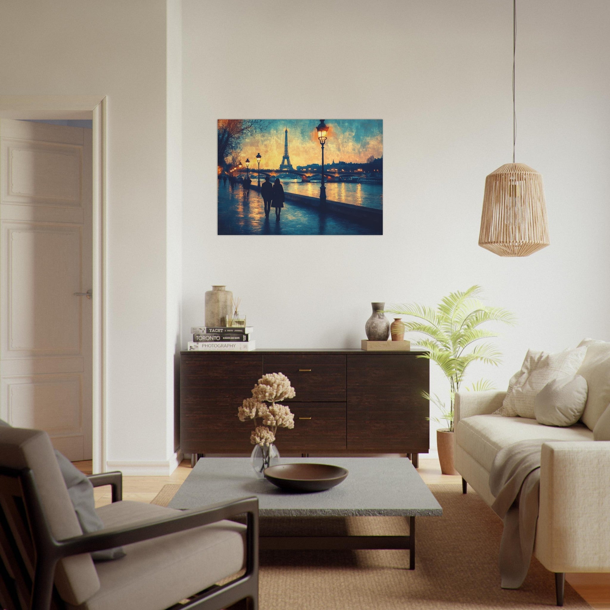 Aluminum Print Landscape - Evening Stroll Along the Seine A romantic river 3 - Shop Ai Art WebShop - Digital Art online Store