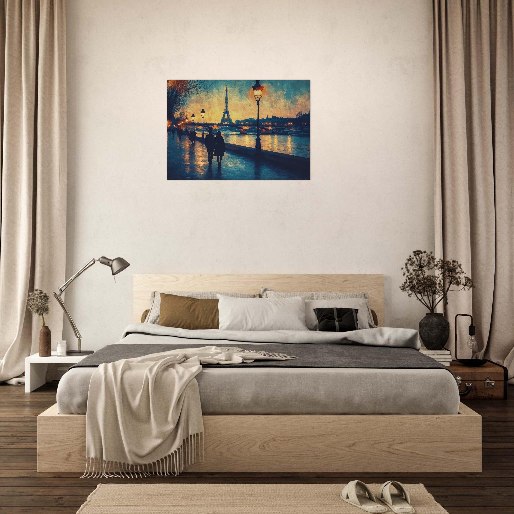 Aluminum Print Landscape - Evening Stroll Along the Seine A romantic river 3 - Shop Ai Art WebShop - Digital Art online Store