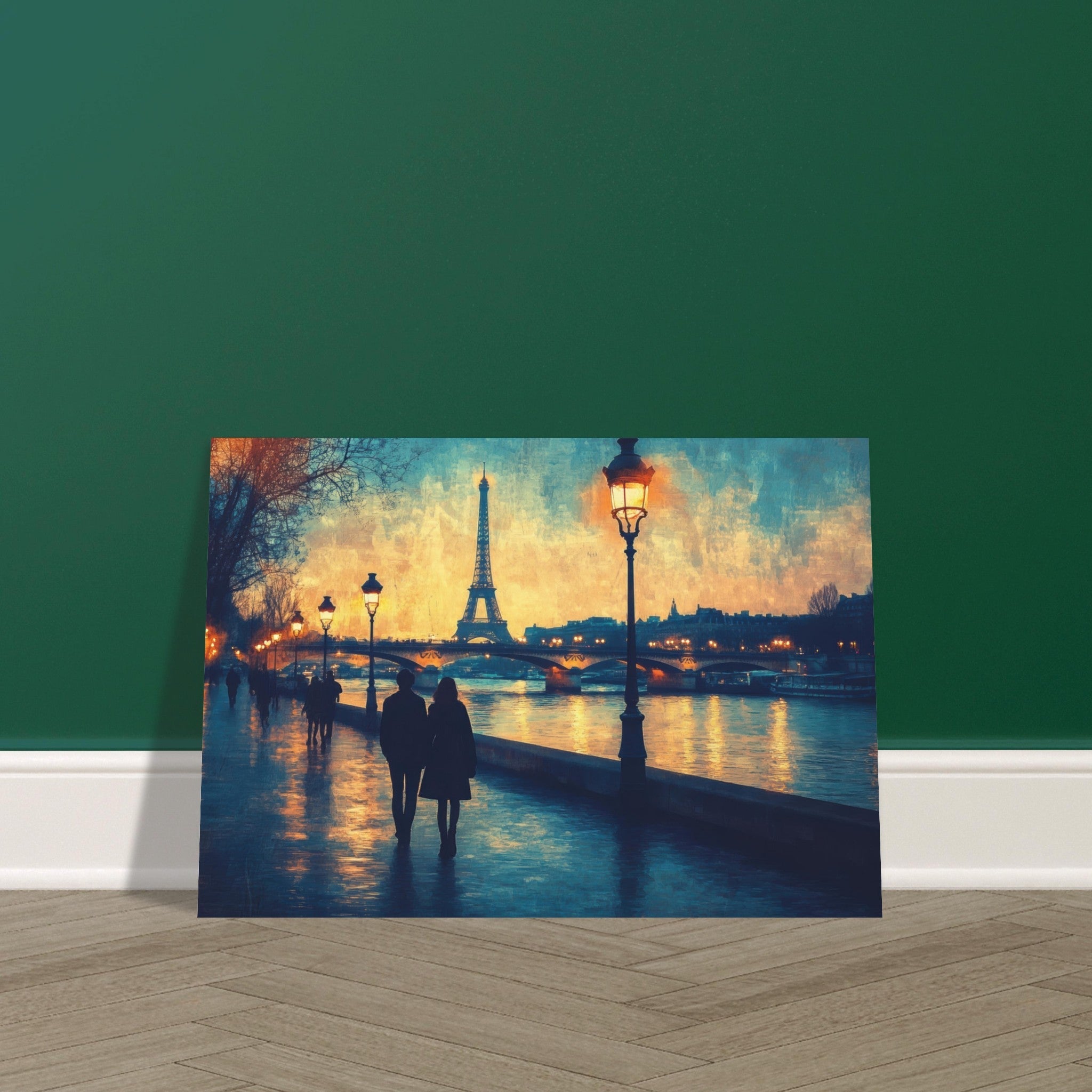 Aluminum Print Landscape - Evening Stroll Along the Seine A romantic river 3 - Shop Ai Art WebShop - Digital Art online Store