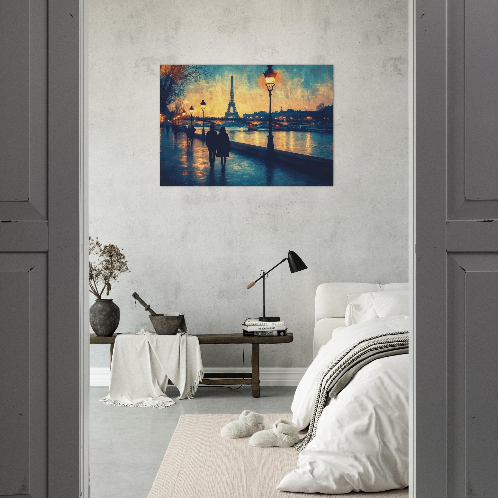 Aluminum Print Landscape - Evening Stroll Along the Seine A romantic river 3 - Shop Ai Art WebShop - Digital Art online Store