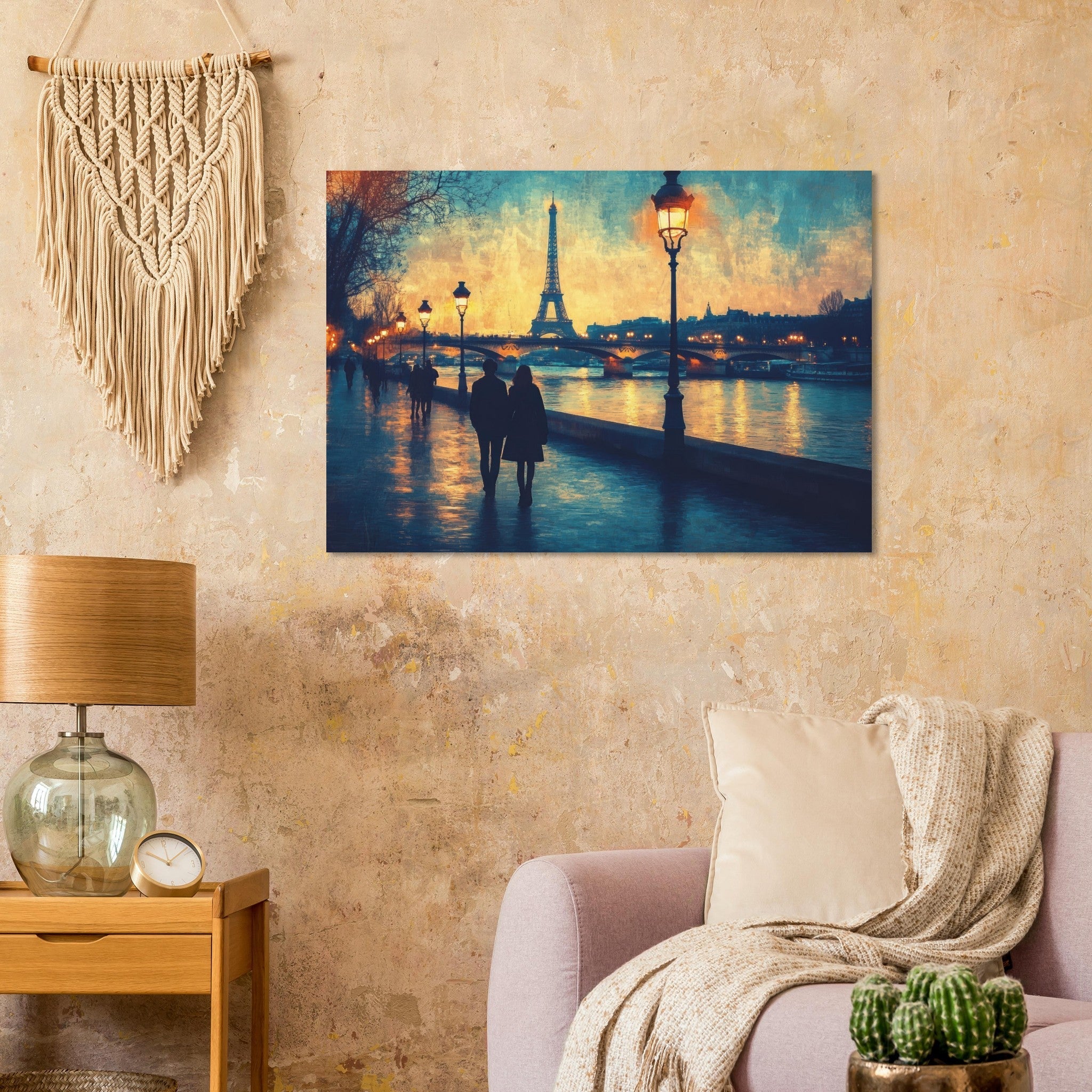 Aluminum Print Landscape - Evening Stroll Along the Seine A romantic river 3 - Shop Ai Art WebShop - Digital Art online Store