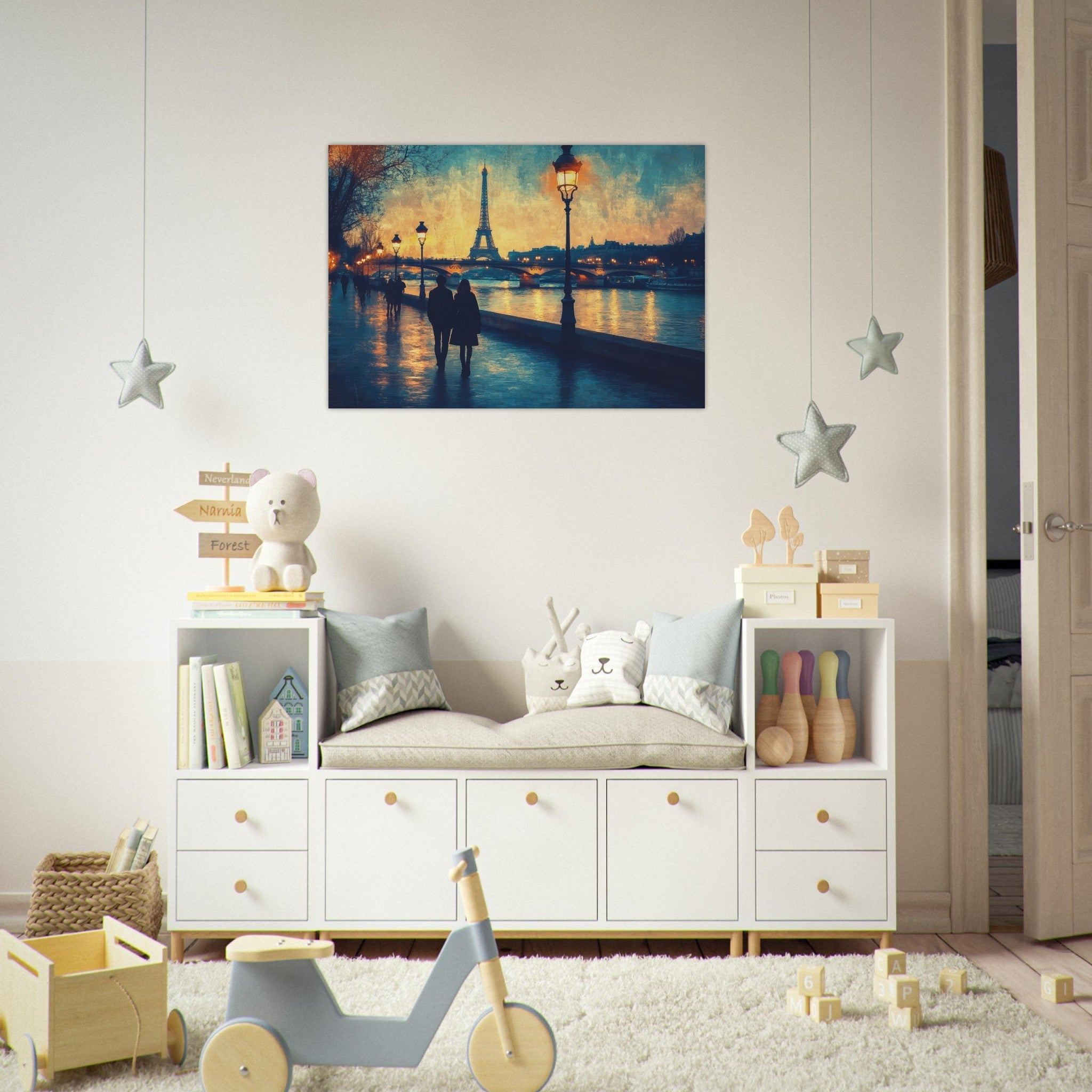 Aluminum Print Landscape - Evening Stroll Along the Seine A romantic river 3 - Shop Ai Art WebShop - Digital Art online Store