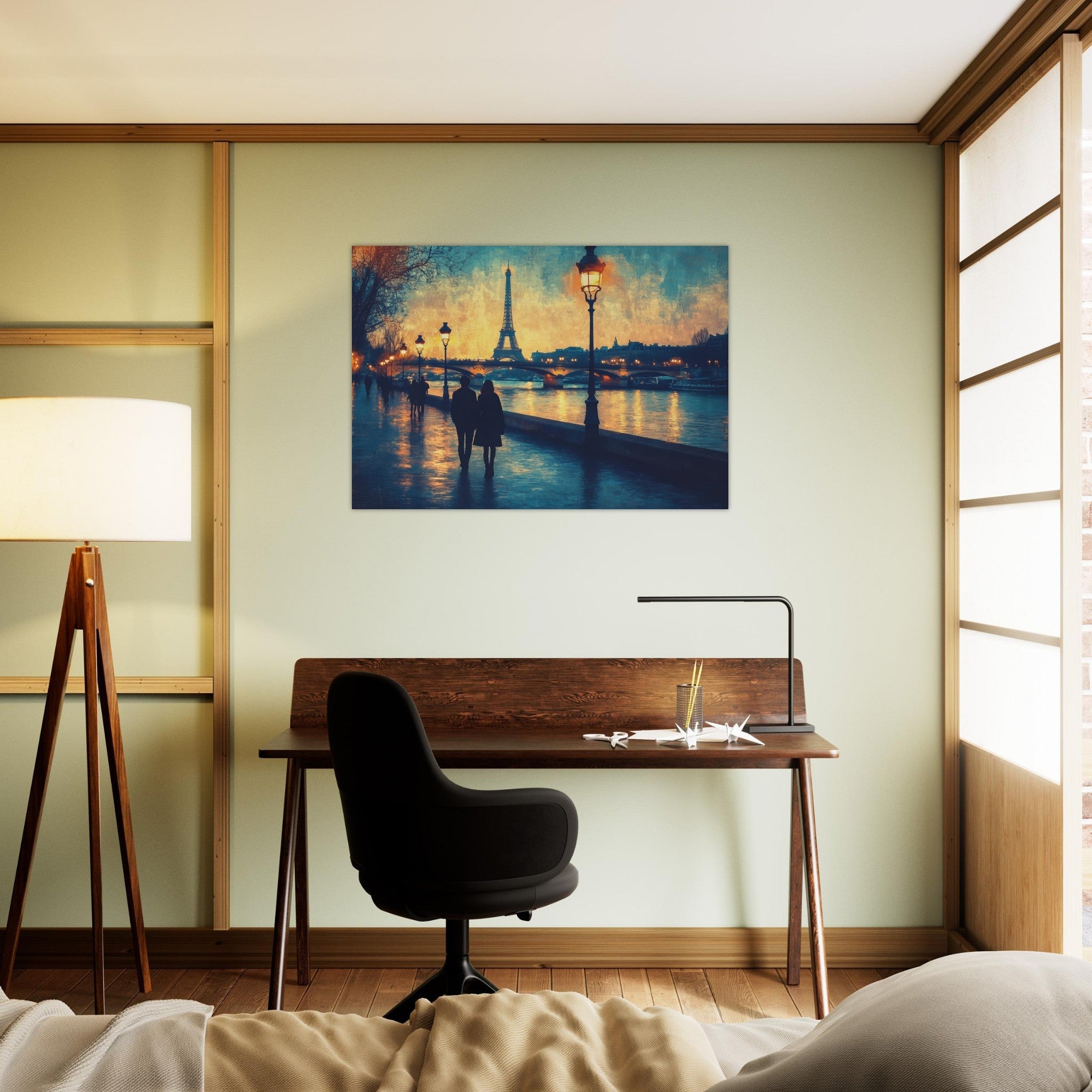 Aluminum Print Landscape - Evening Stroll Along the Seine A romantic river 3 - Shop Ai Art WebShop - Digital Art online Store
