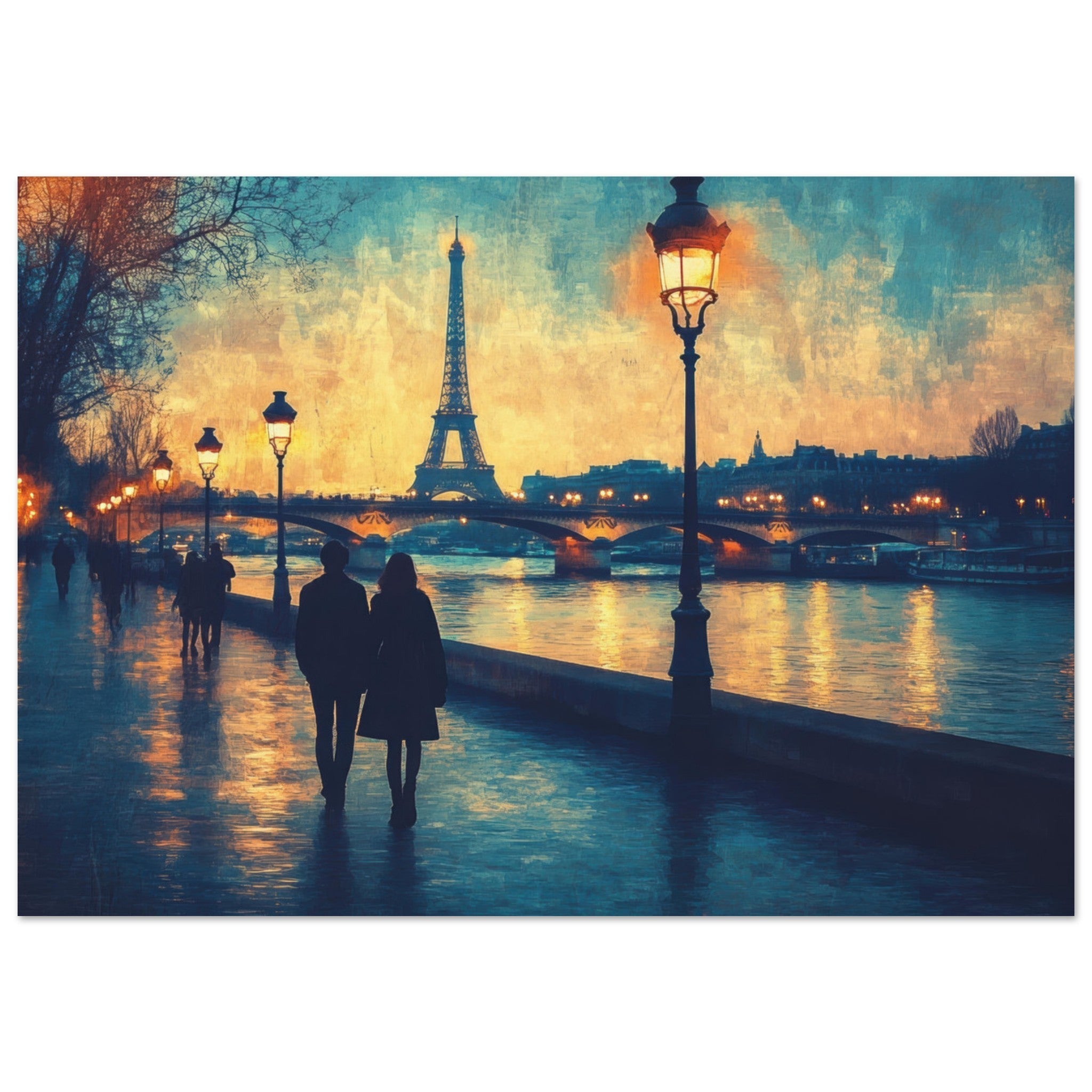 Aluminum Print Landscape - Evening Stroll Along the Seine A romantic river 3 - Shop Ai Art WebShop - Digital Art online Store