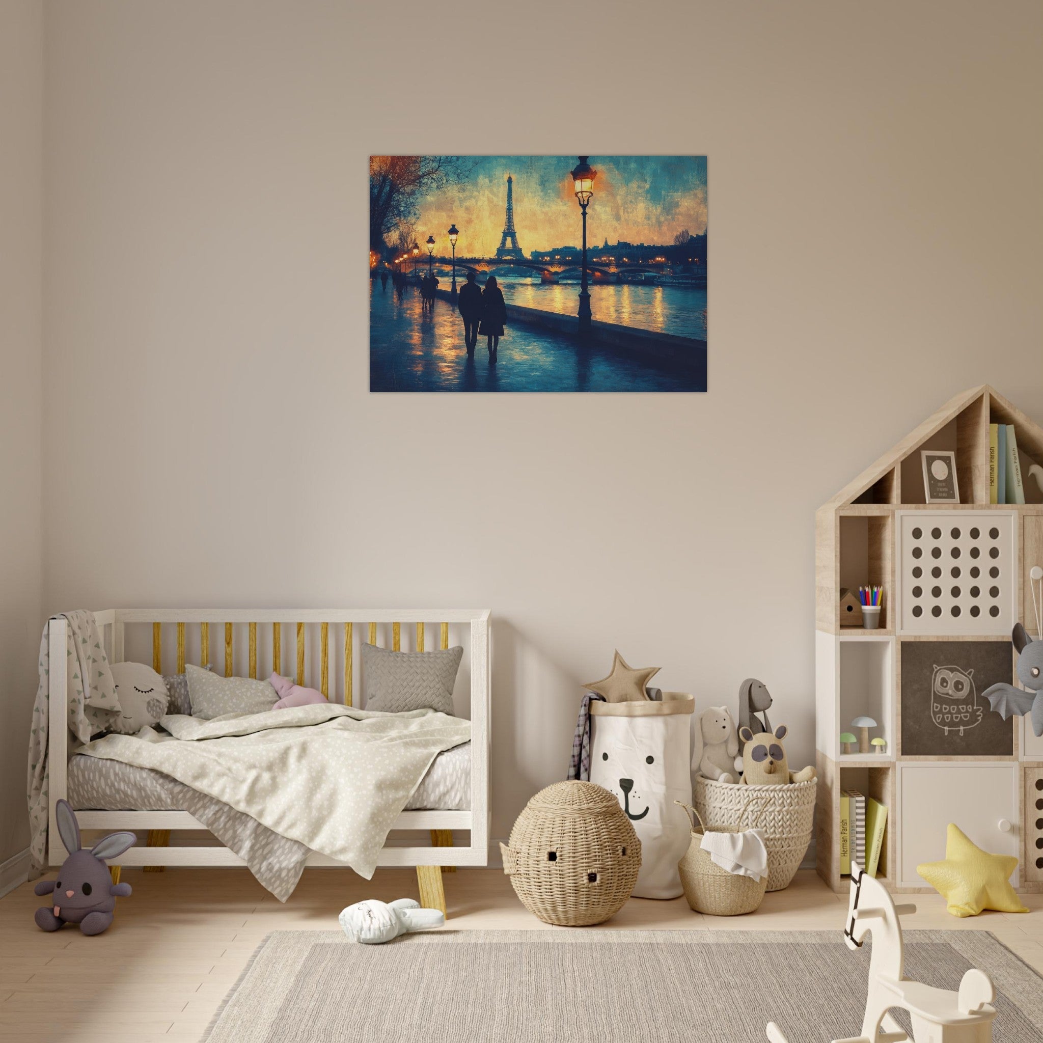 Aluminum Print Landscape - Evening Stroll Along the Seine A romantic river 3 - Shop Ai Art WebShop - Digital Art online Store