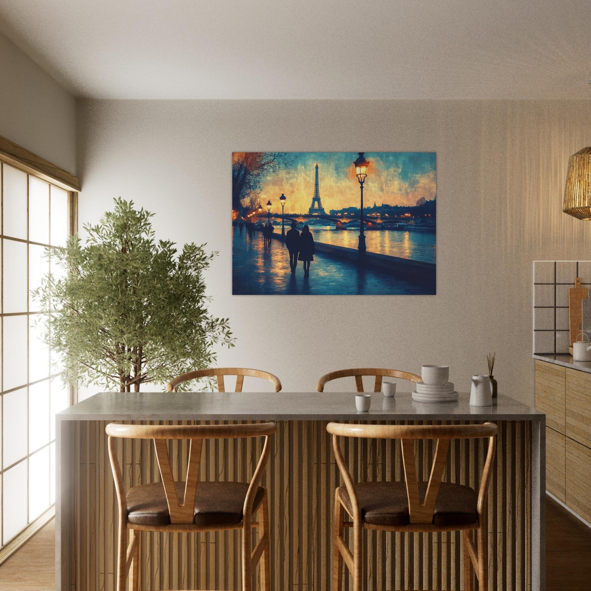 Aluminum Print Landscape - Evening Stroll Along the Seine A romantic river 3 - Shop Ai Art WebShop - Digital Art online Store