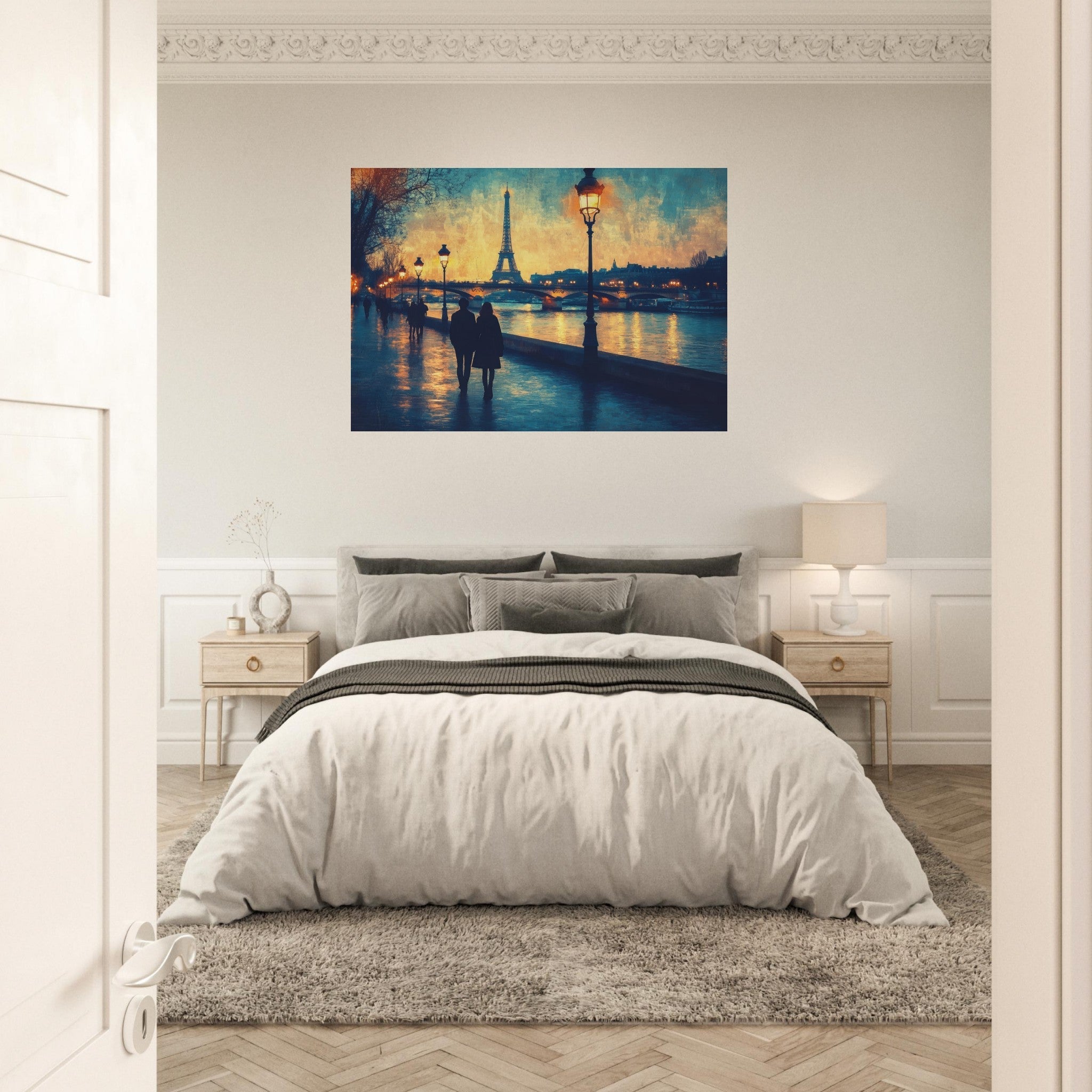 Aluminum Print Landscape - Evening Stroll Along the Seine A romantic river 3 - Shop Ai Art WebShop - Digital Art online Store