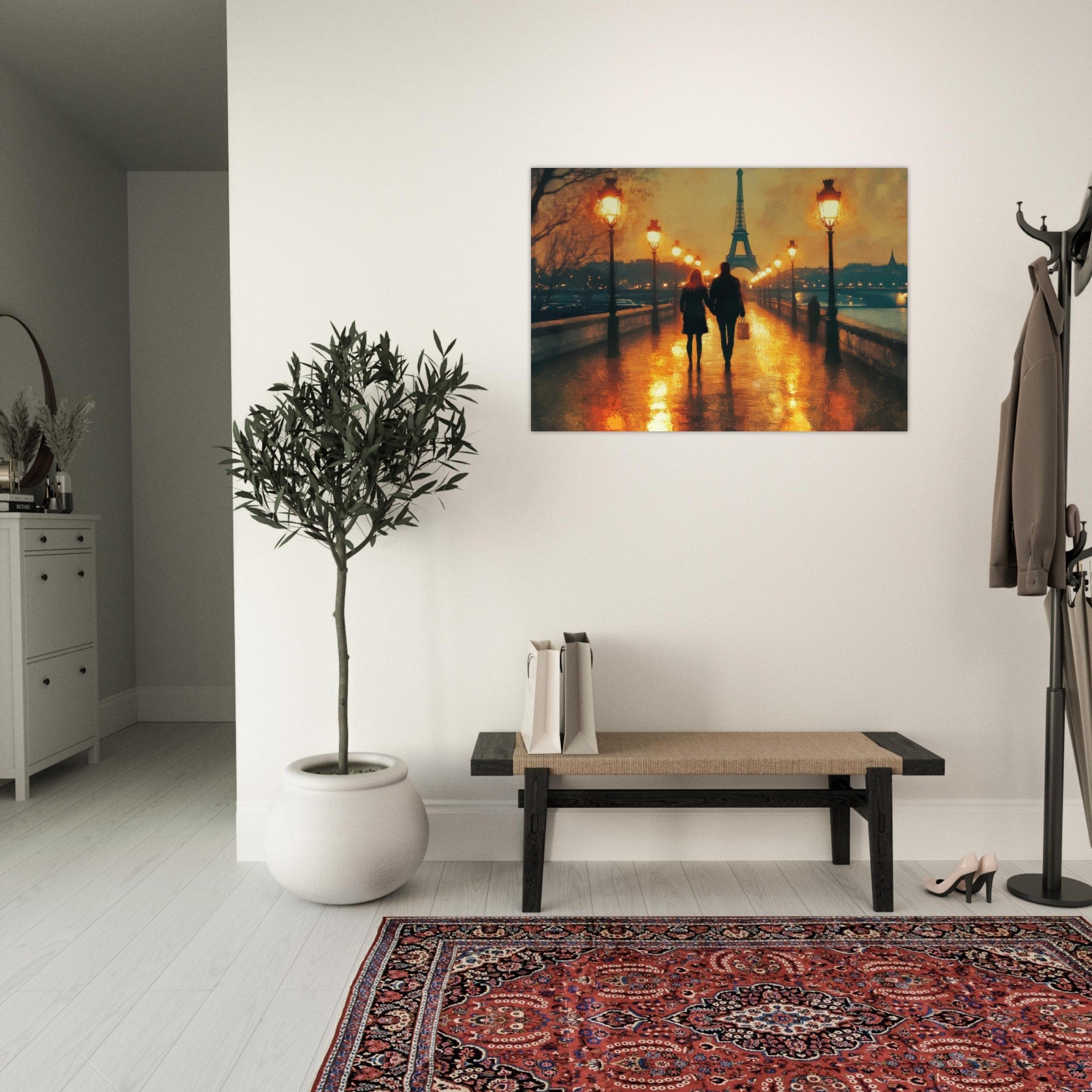Aluminum Print Landscape - Evening Stroll Along the Seine A romantic river 4 - Shop Ai Art WebShop - Digital Art online Store