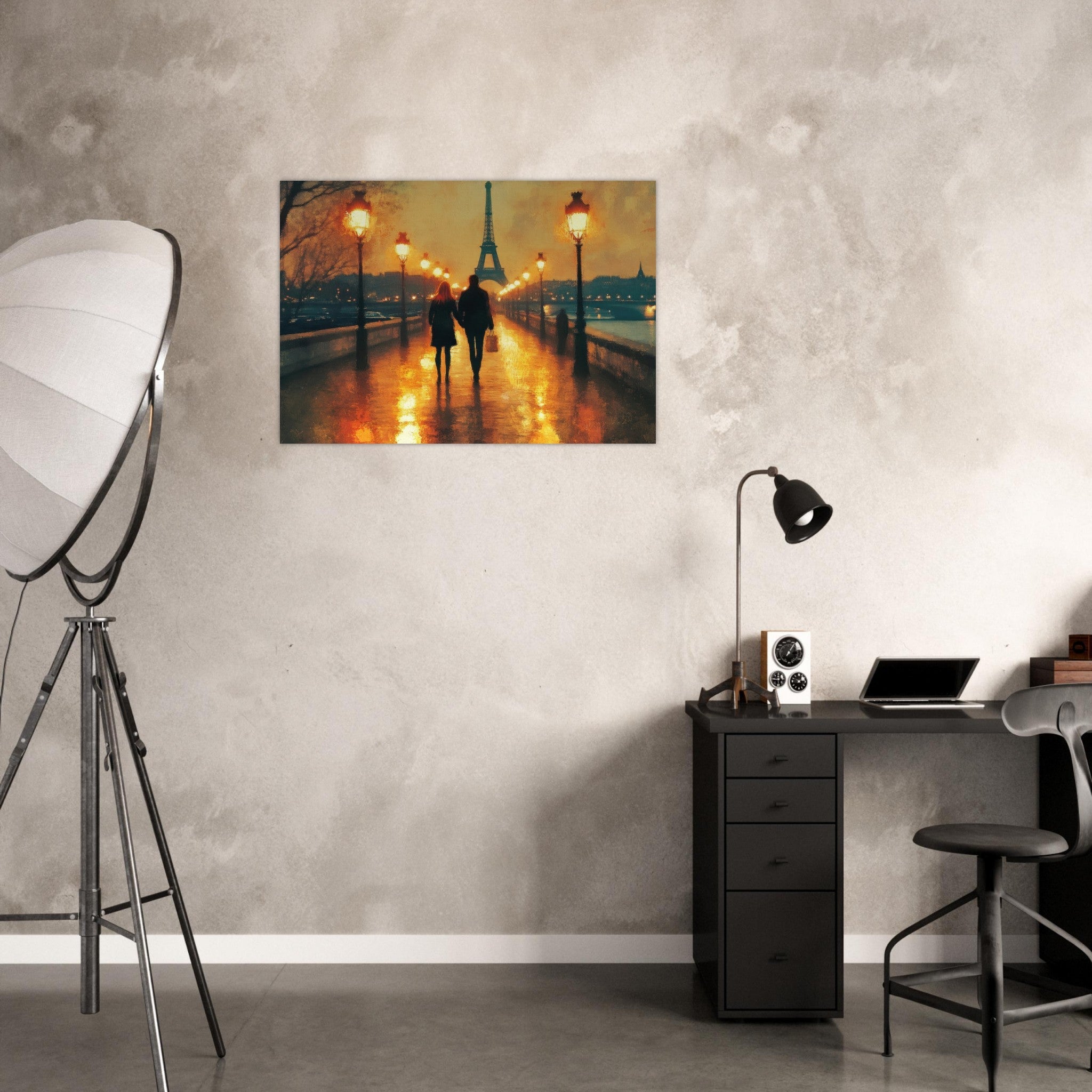Aluminum Print Landscape - Evening Stroll Along the Seine A romantic river 4 - Shop Ai Art WebShop - Digital Art online Store