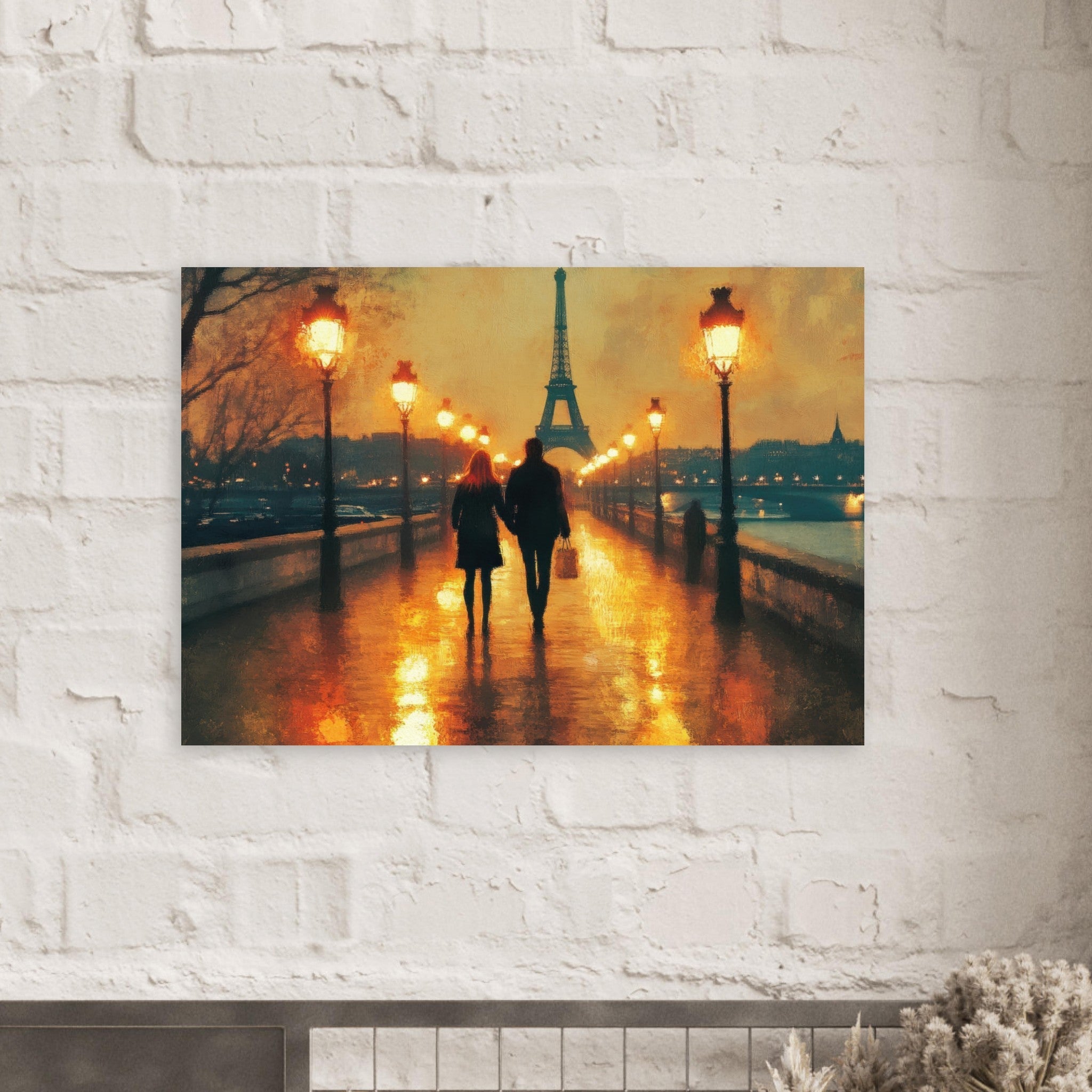 Aluminum Print Landscape - Evening Stroll Along the Seine A romantic river 4 - Shop Ai Art WebShop - Digital Art online Store
