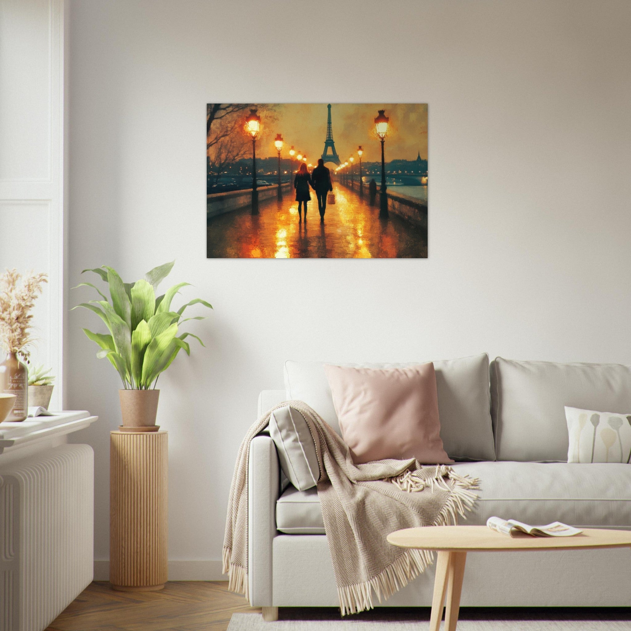 Aluminum Print Landscape - Evening Stroll Along the Seine A romantic river 4 - Shop Ai Art WebShop - Digital Art online Store