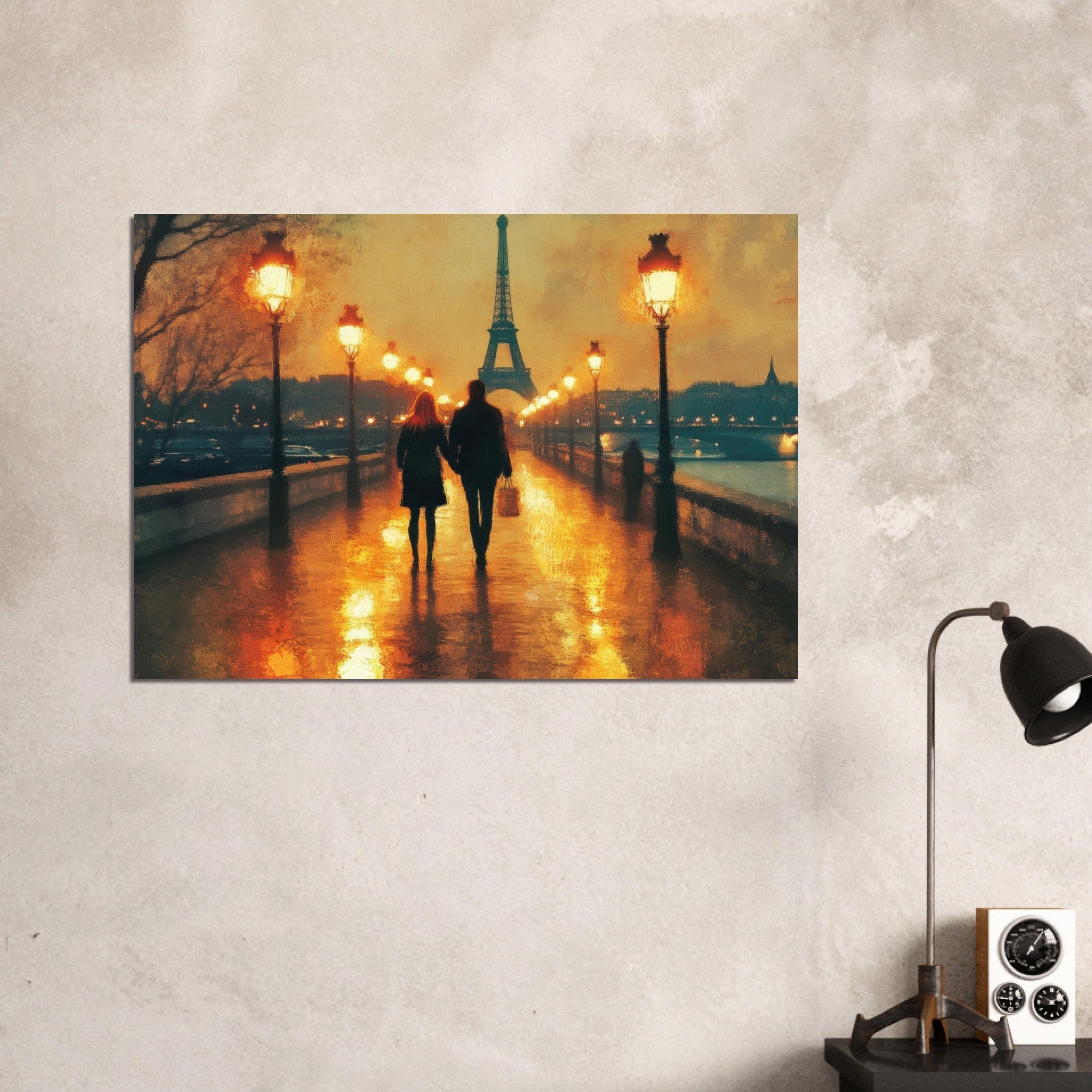 Aluminum Print Landscape - Evening Stroll Along the Seine A romantic river 4 - Shop Ai Art WebShop - Digital Art online Store