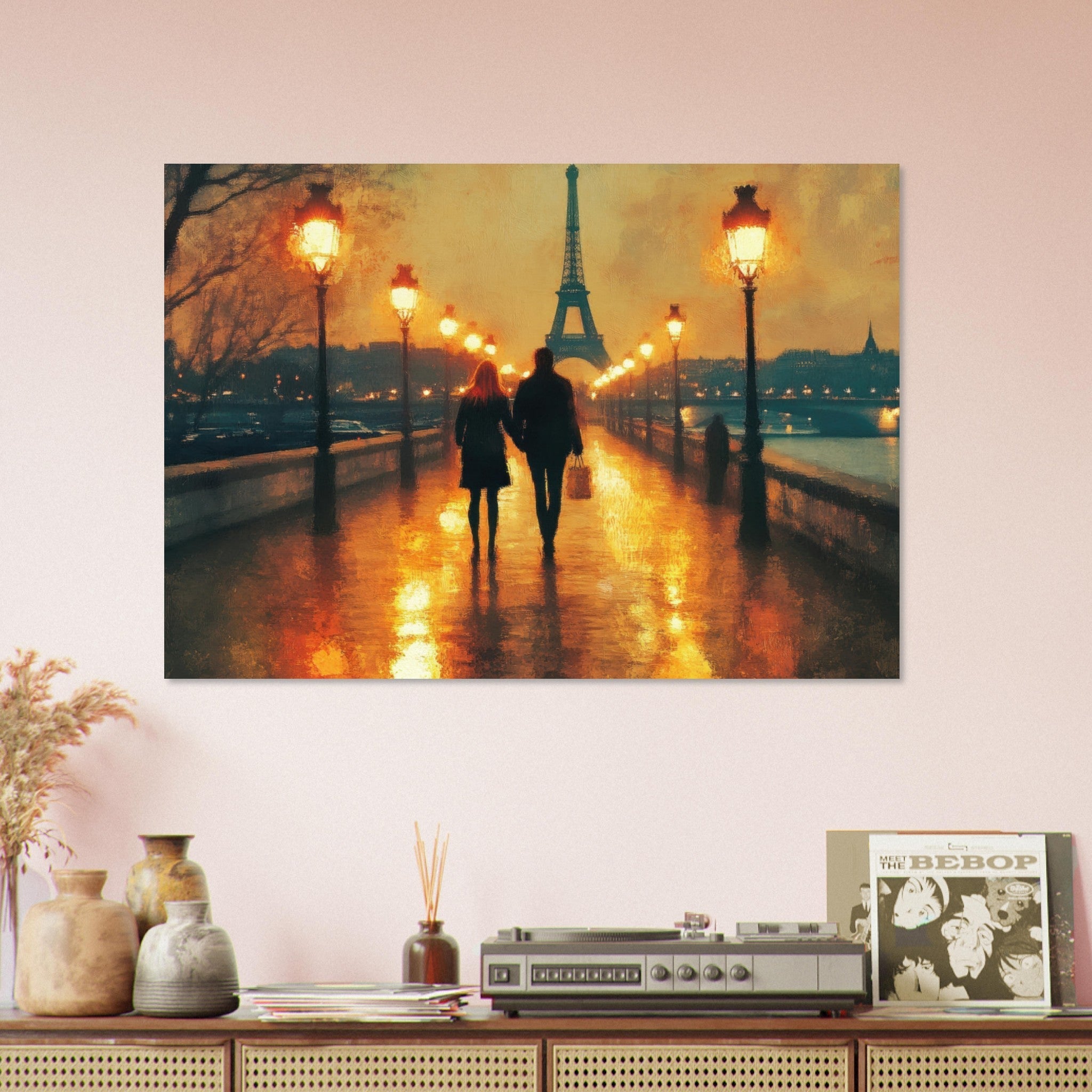 Aluminum Print Landscape - Evening Stroll Along the Seine A romantic river 4 - Shop Ai Art WebShop - Digital Art online Store