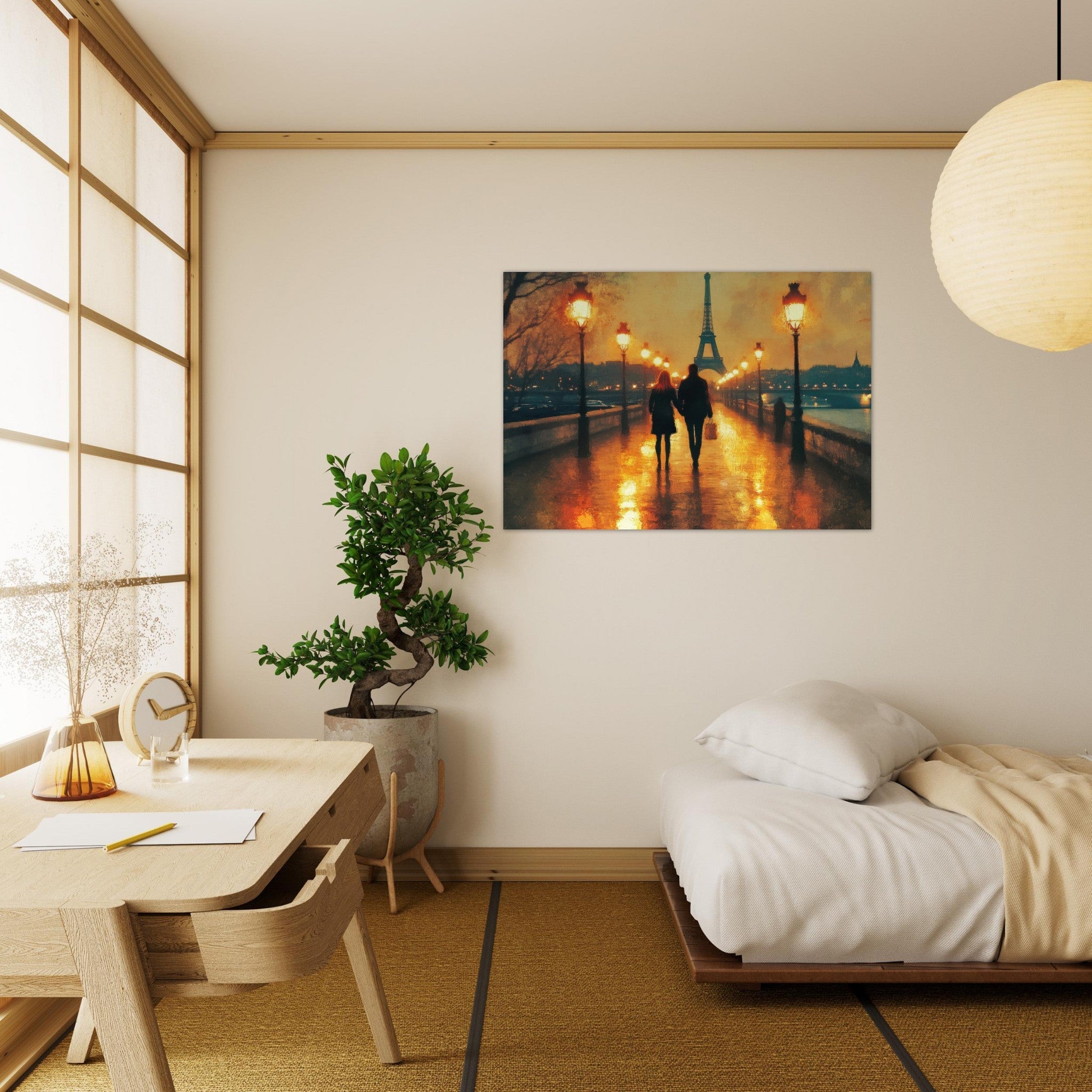 Aluminum Print Landscape - Evening Stroll Along the Seine A romantic river 4 - Shop Ai Art WebShop - Digital Art online Store