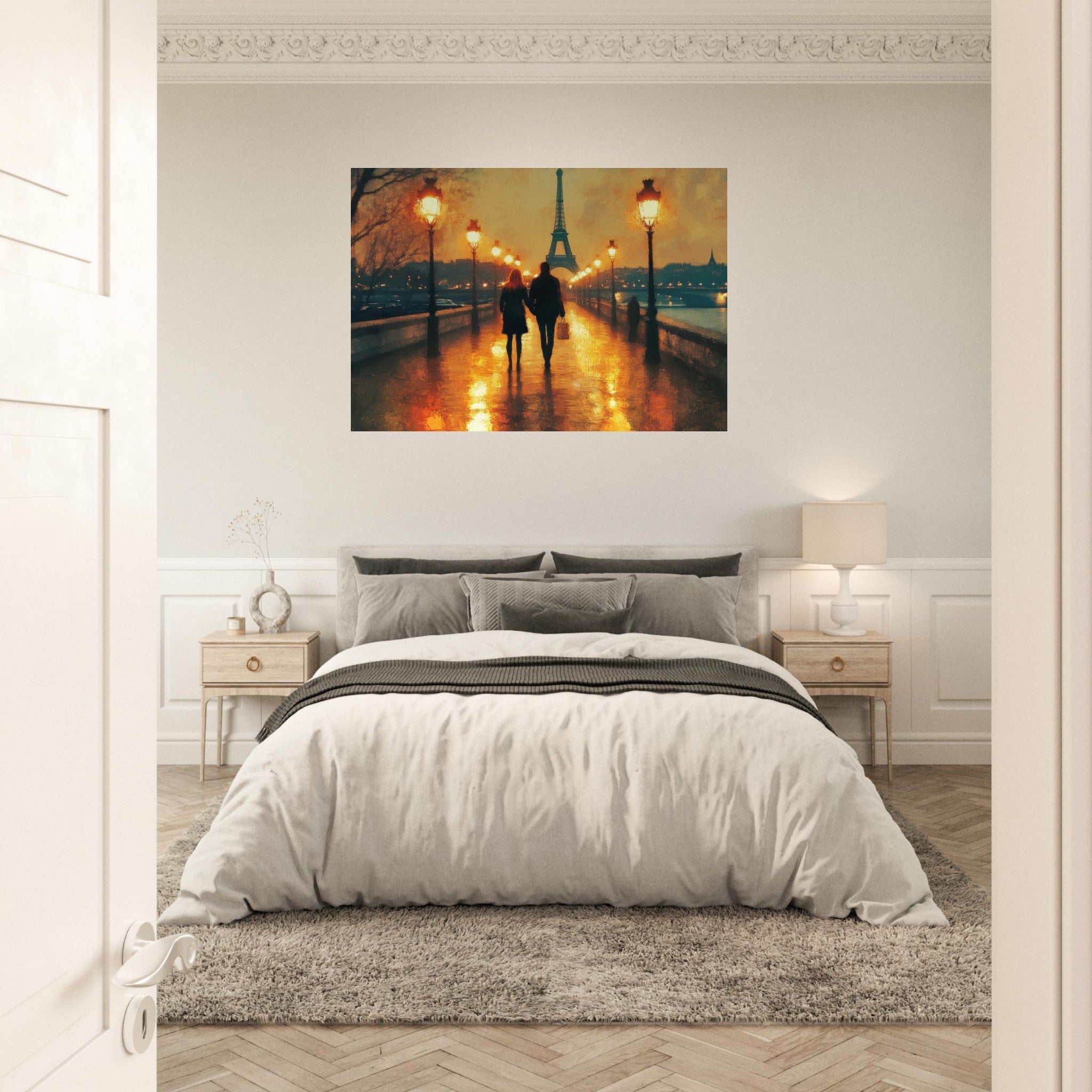 Aluminum Print Landscape - Evening Stroll Along the Seine A romantic river 4 - Shop Ai Art WebShop - Digital Art online Store