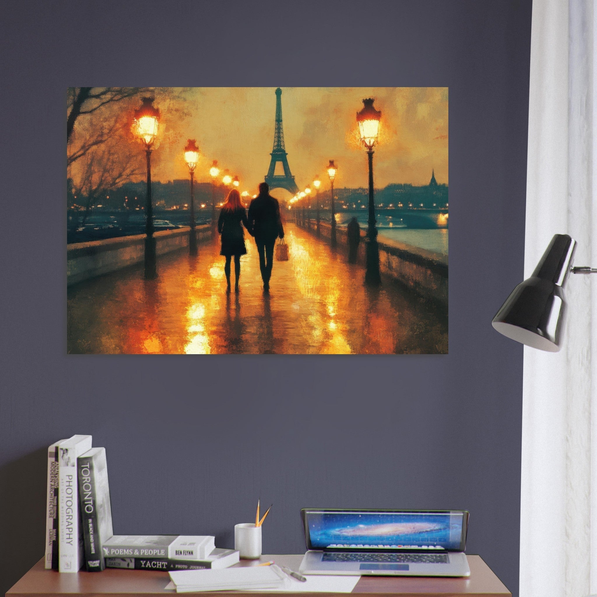 Aluminum Print Landscape - Evening Stroll Along the Seine A romantic river 4 - Shop Ai Art WebShop - Digital Art online Store