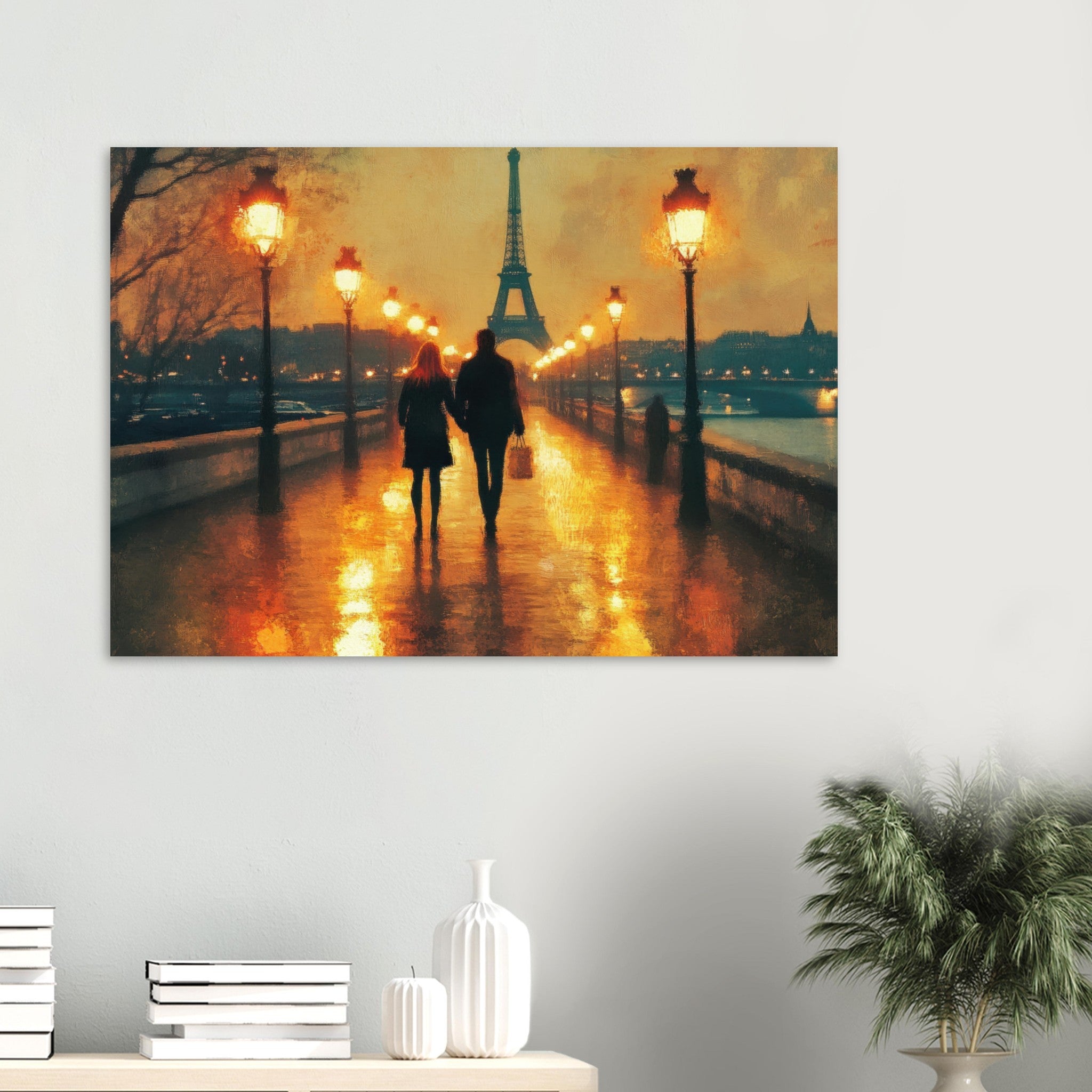 Aluminum Print Landscape - Evening Stroll Along the Seine A romantic river 4 - Shop Ai Art WebShop - Digital Art online Store