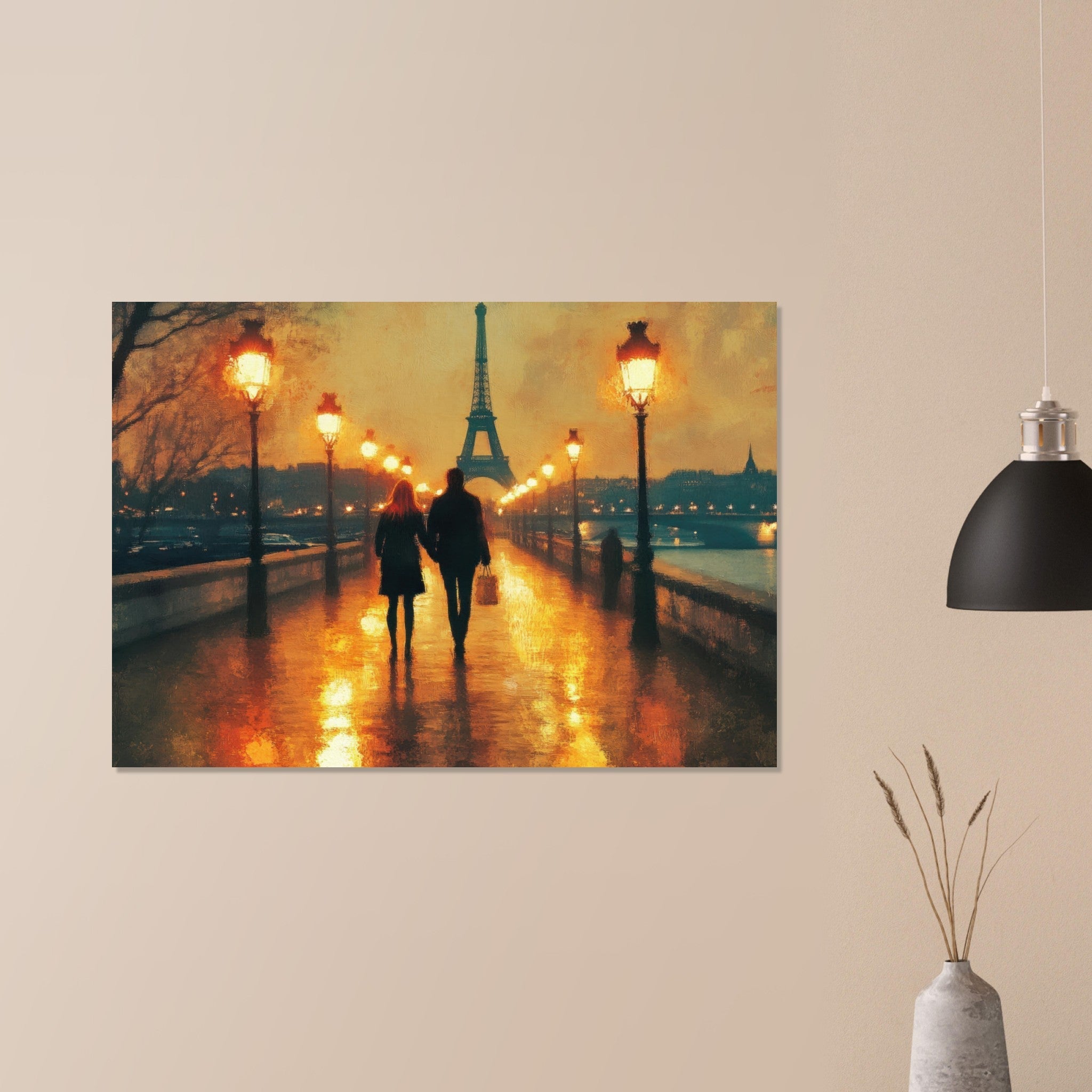 Aluminum Print Landscape - Evening Stroll Along the Seine A romantic river 4 - Shop Ai Art WebShop - Digital Art online Store