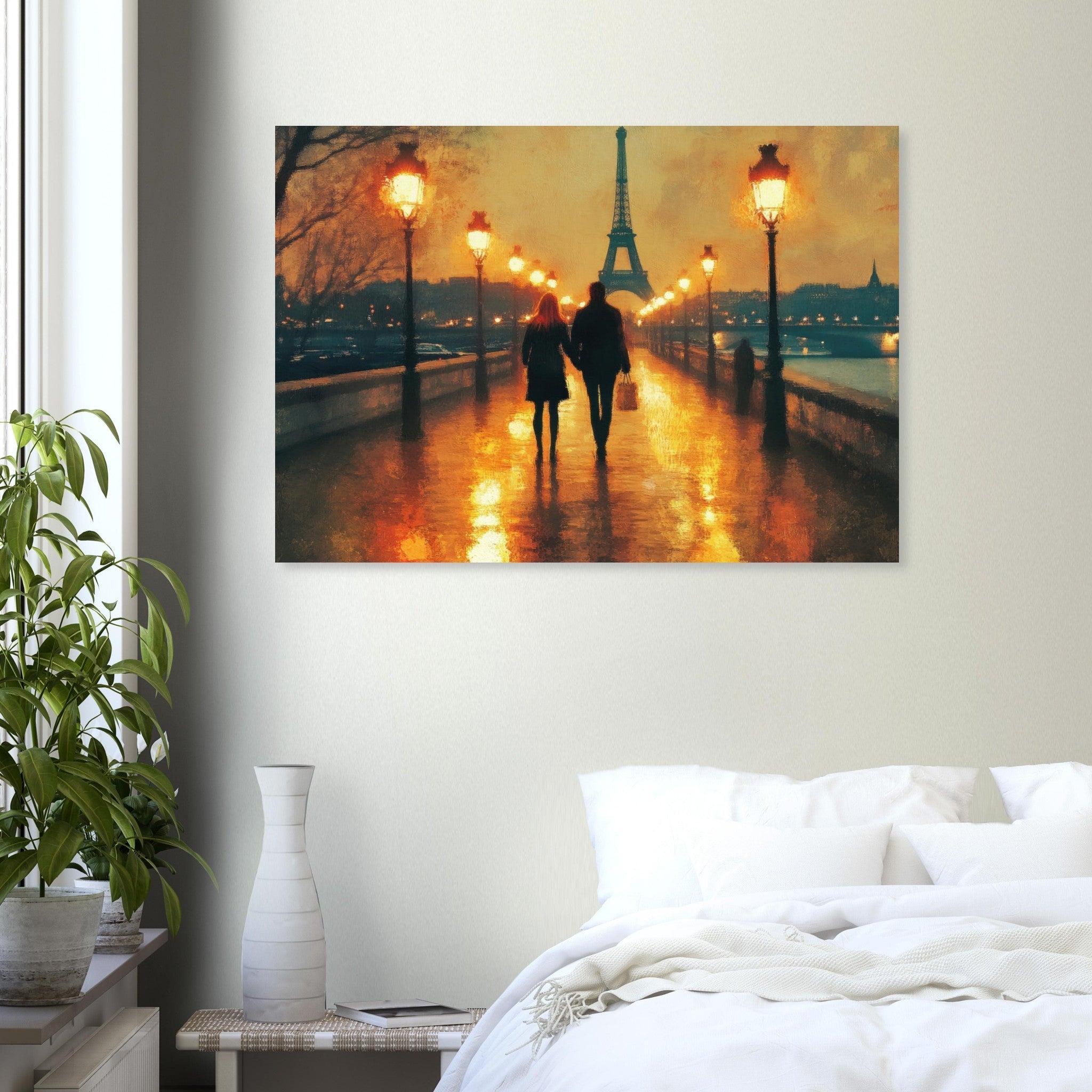 Aluminum Print Landscape - Evening Stroll Along the Seine A romantic river 4 - Shop Ai Art WebShop - Digital Art online Store