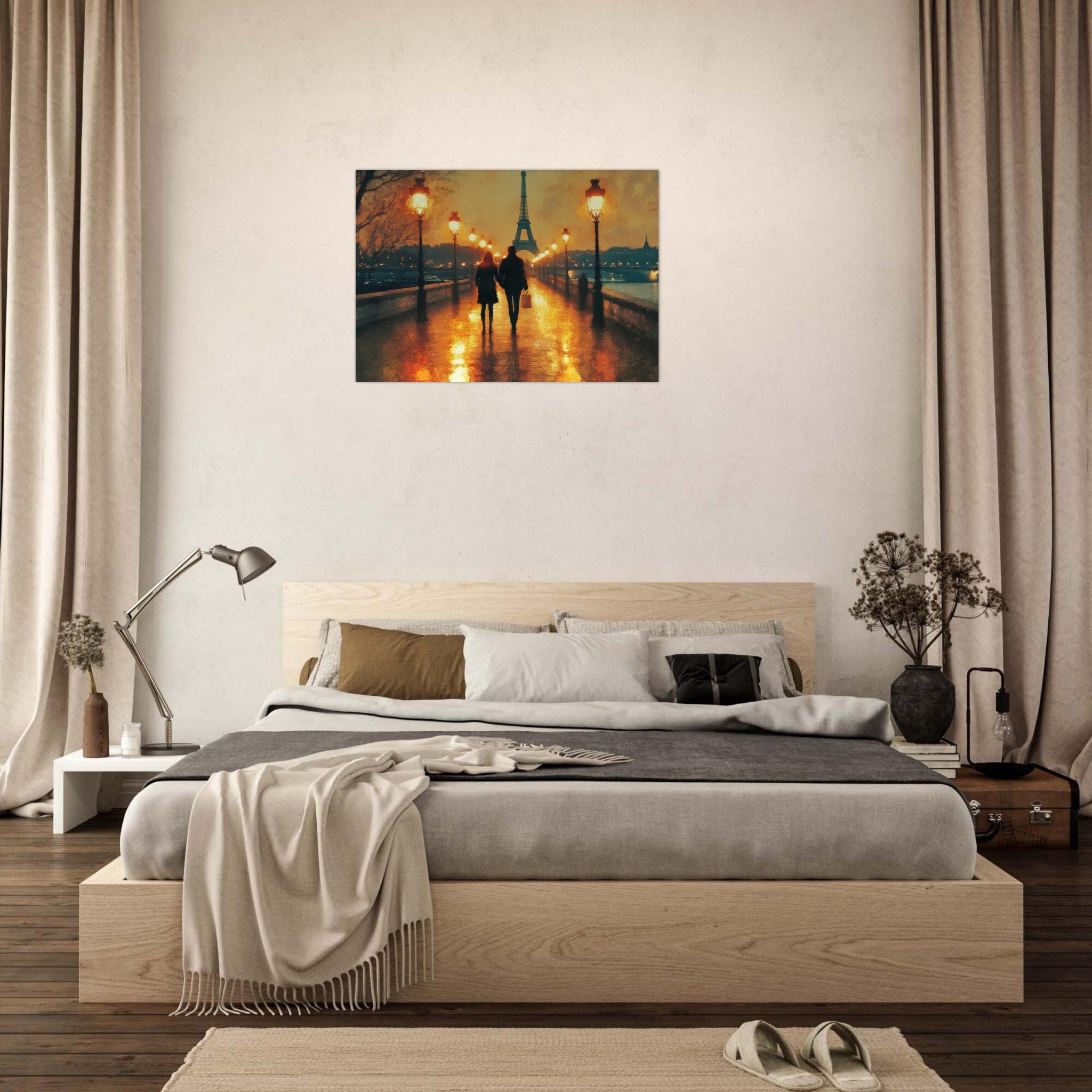 Aluminum Print Landscape - Evening Stroll Along the Seine A romantic river 4 - Shop Ai Art WebShop - Digital Art online Store
