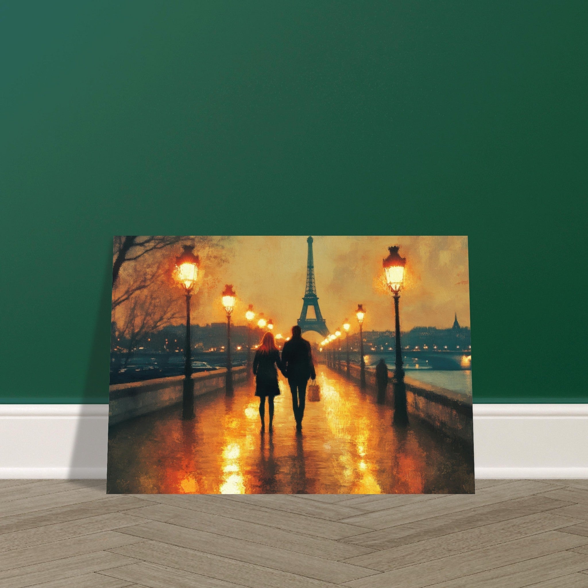 Aluminum Print Landscape - Evening Stroll Along the Seine A romantic river 4 - Shop Ai Art WebShop - Digital Art online Store