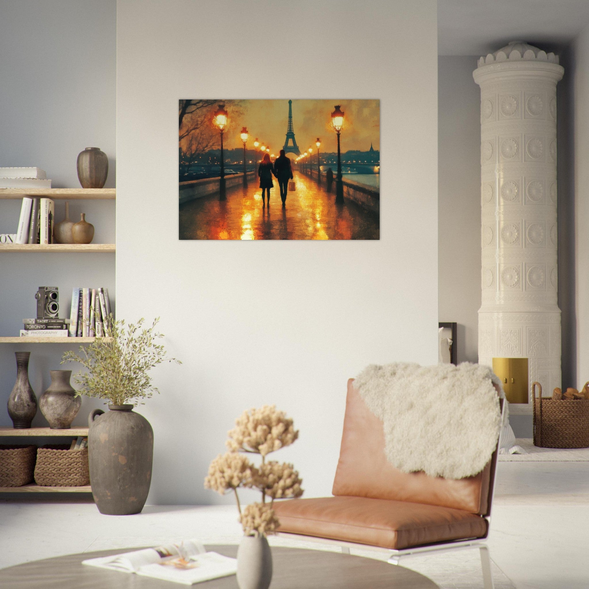 Aluminum Print Landscape - Evening Stroll Along the Seine A romantic river 4 - Shop Ai Art WebShop - Digital Art online Store
