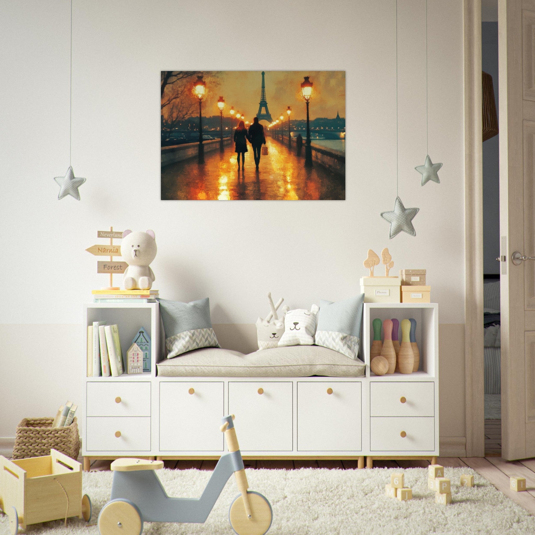 Aluminum Print Landscape - Evening Stroll Along the Seine A romantic river 4 - Shop Ai Art WebShop - Digital Art online Store