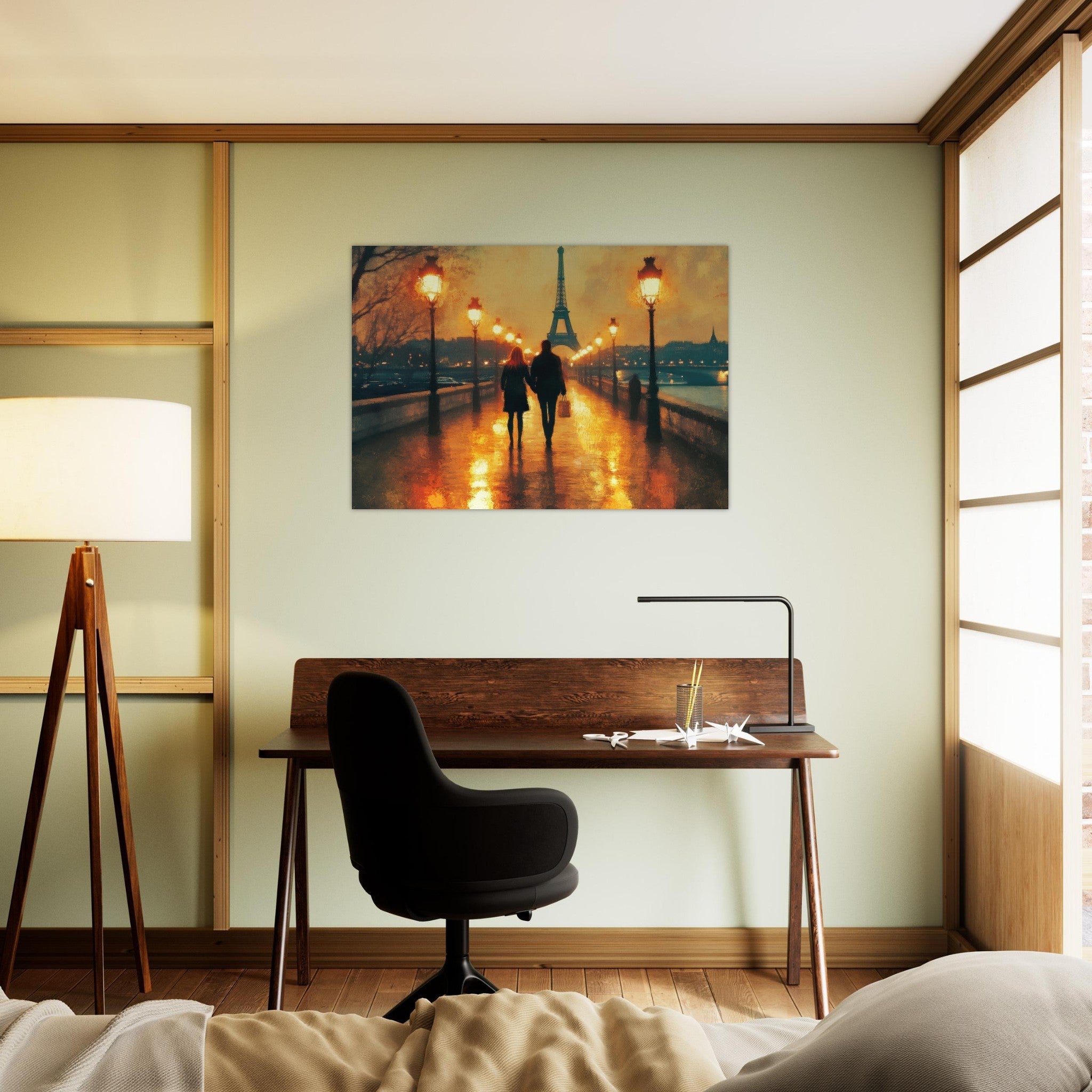 Aluminum Print Landscape - Evening Stroll Along the Seine A romantic river 4 - Shop Ai Art WebShop - Digital Art online Store