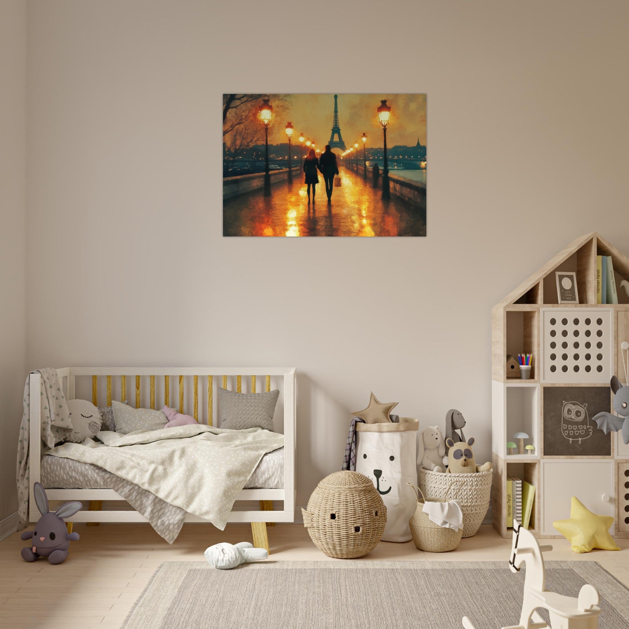Aluminum Print Landscape - Evening Stroll Along the Seine A romantic river 4 - Shop Ai Art WebShop - Digital Art online Store