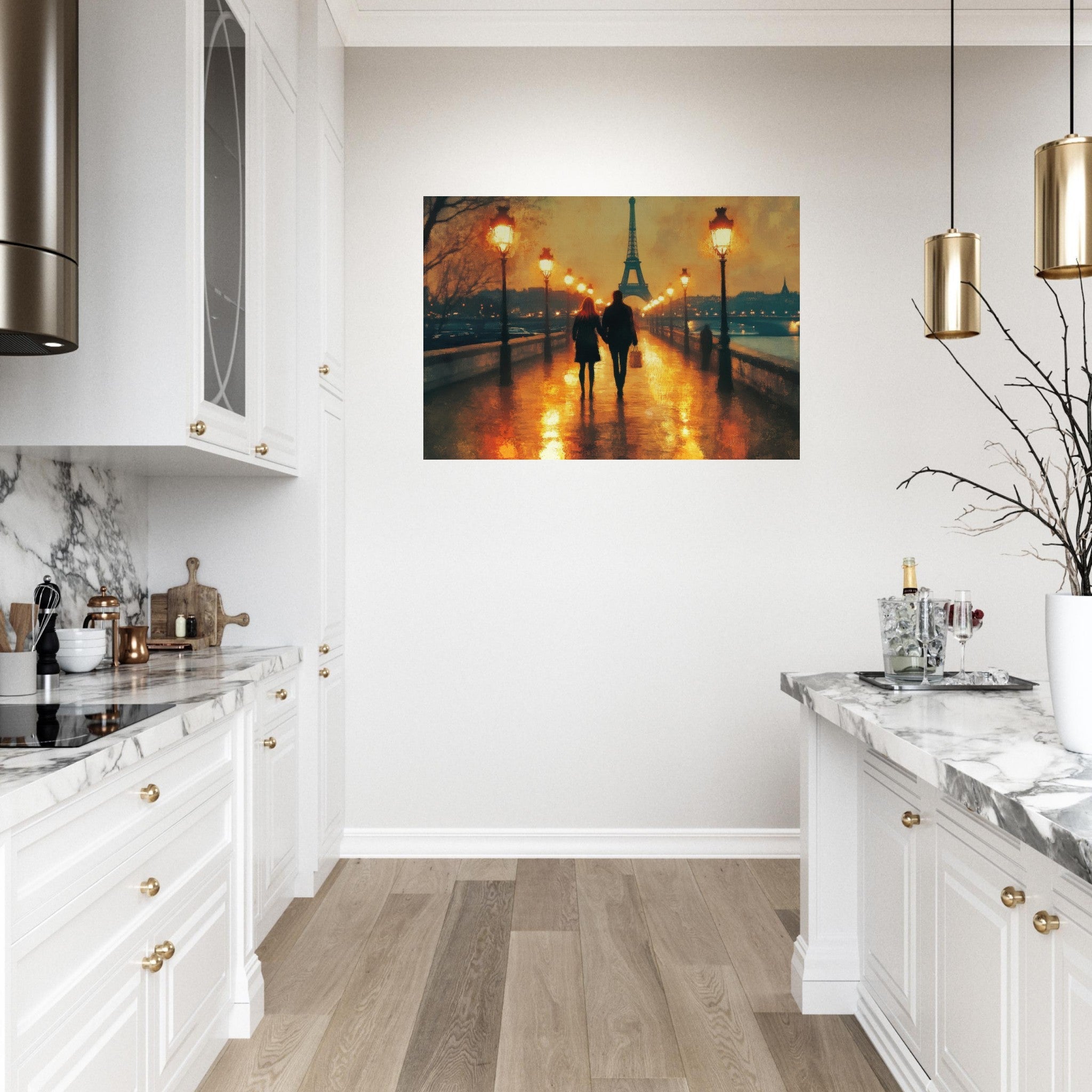 Aluminum Print Landscape - Evening Stroll Along the Seine A romantic river 4 - Shop Ai Art WebShop - Digital Art online Store