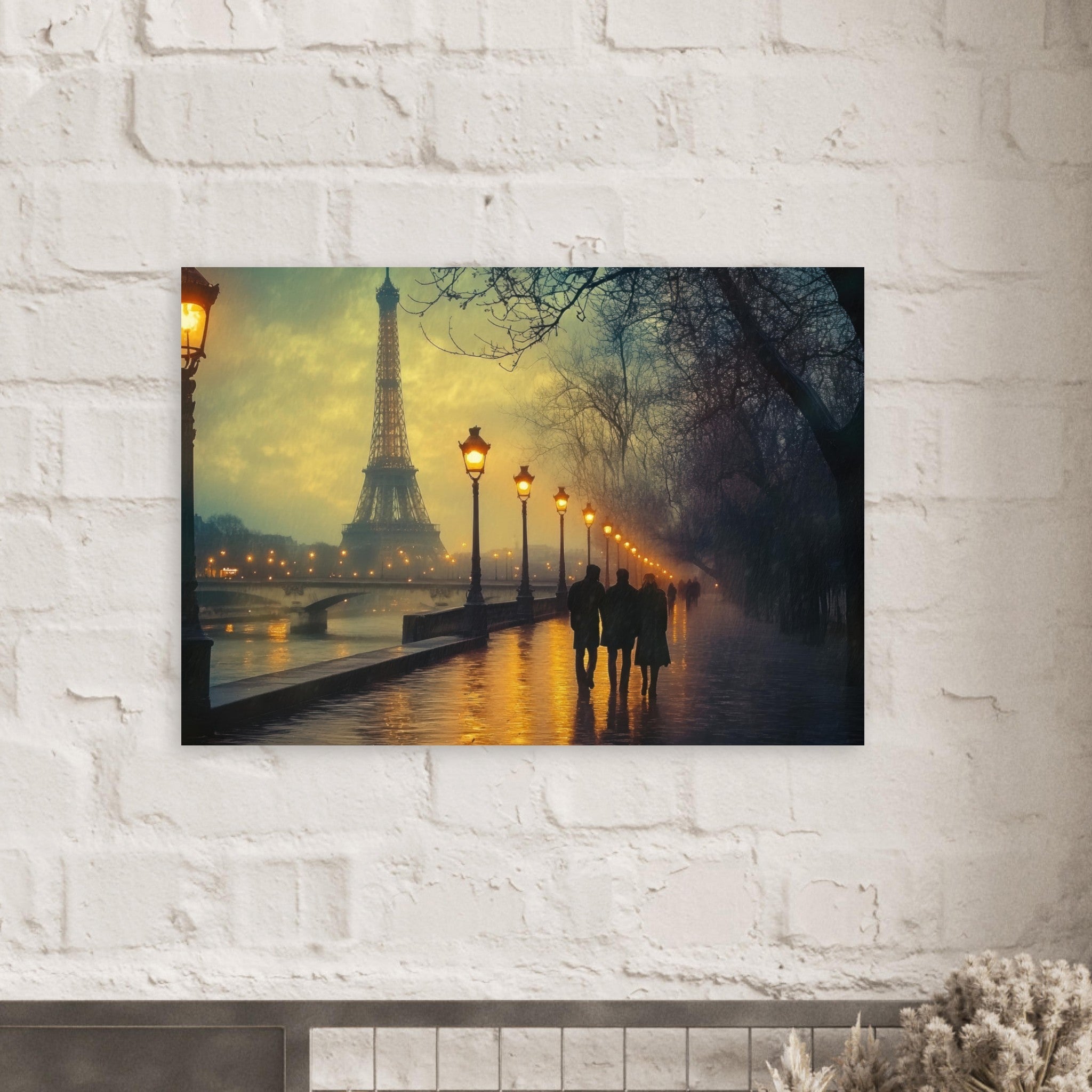 Aluminum Print Landscape - Evening Stroll Along the Seine A romantic river - Shop Ai Art WebShop - Digital Art online Store