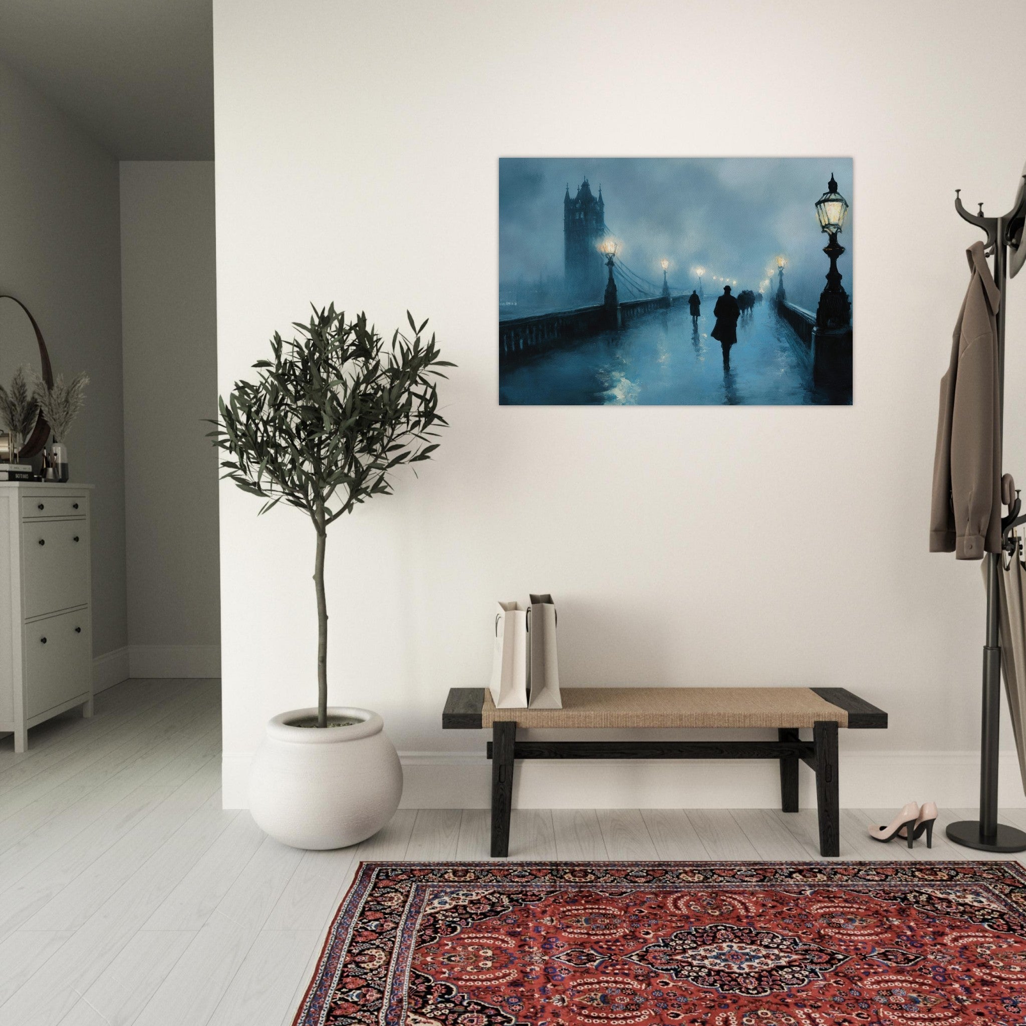 Aluminum Print Landscape - Foggy London Bridge at Dawn A misty morning vie - Shop Ai Art WebShop - Digital Art online Store