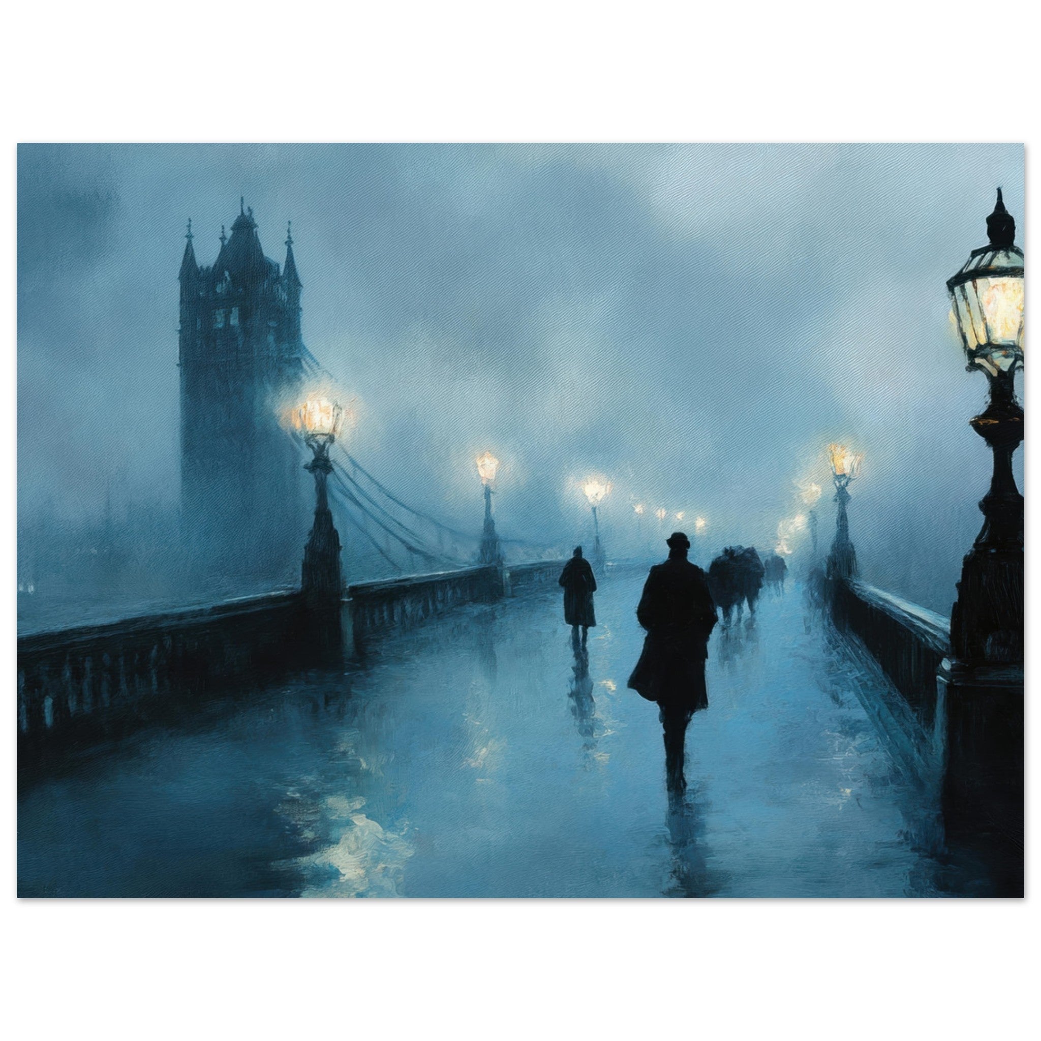 Aluminum Print Landscape - Foggy London Bridge at Dawn A misty morning vie - Shop Ai Art WebShop - Digital Art online Store