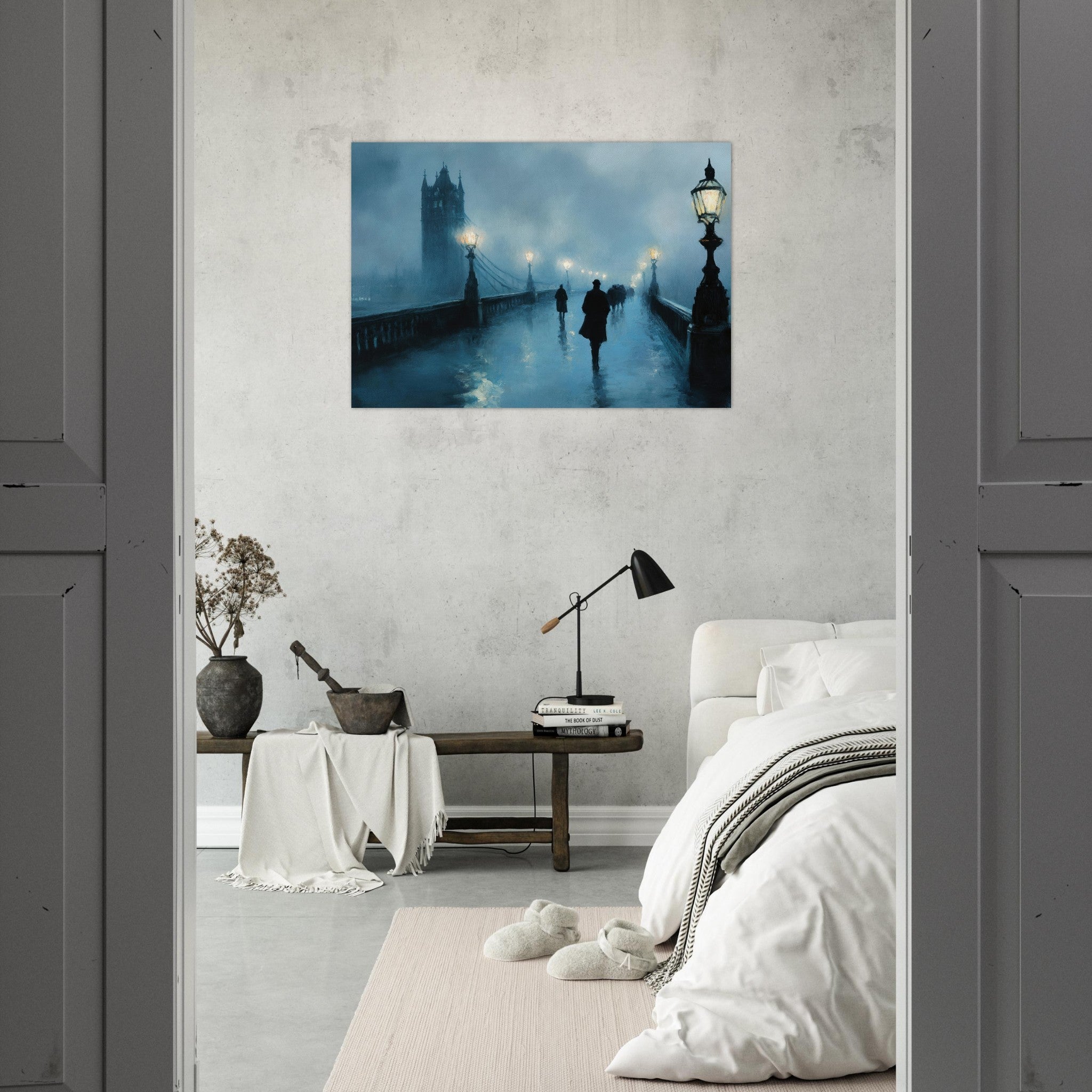 Aluminum Print Landscape - Foggy London Bridge at Dawn A misty morning vie - Shop Ai Art WebShop - Digital Art online Store