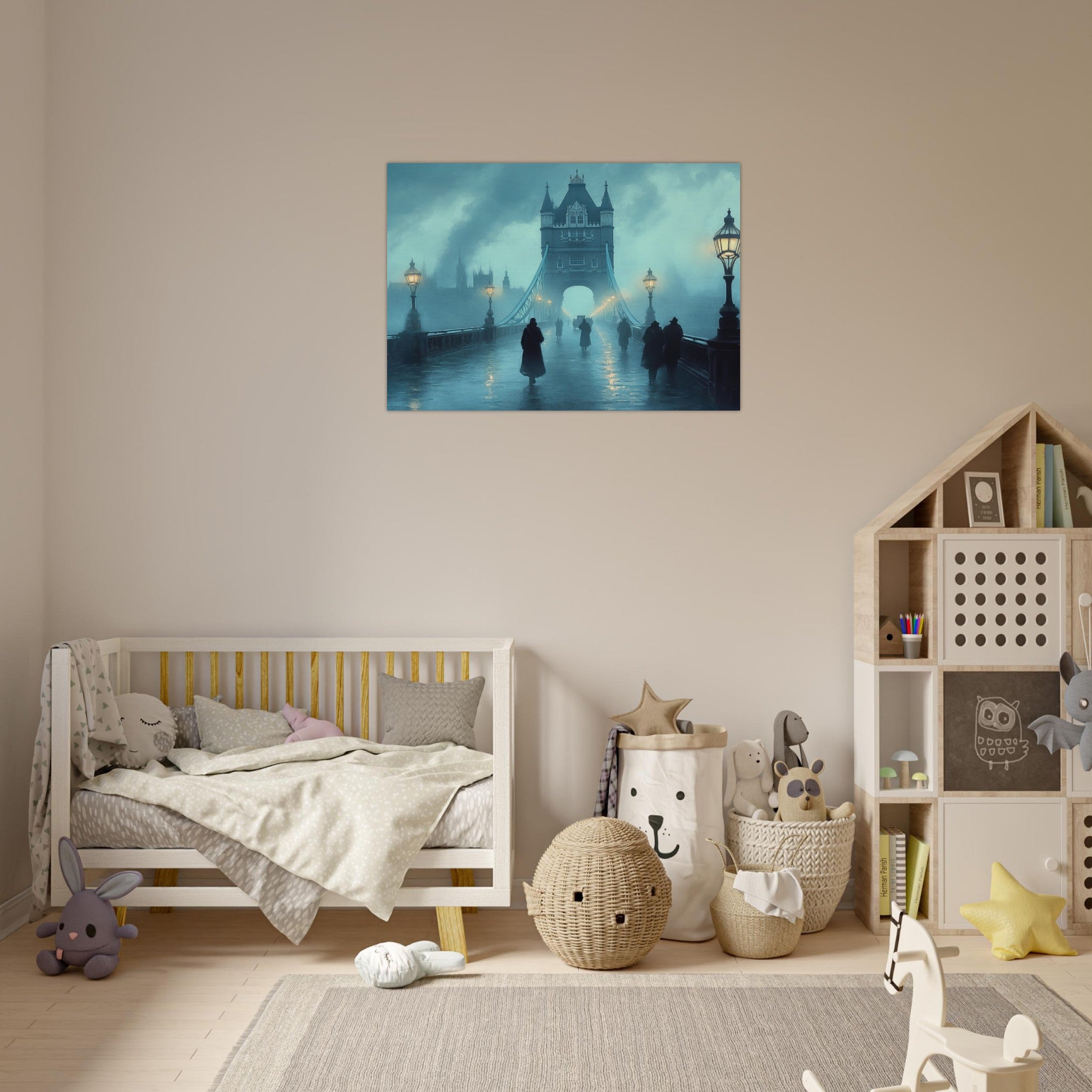 Aluminum Print Landscape - Foggy London Bridge at Dawn A misty morning vie 2 - Shop Ai Art WebShop - Digital Art online Store