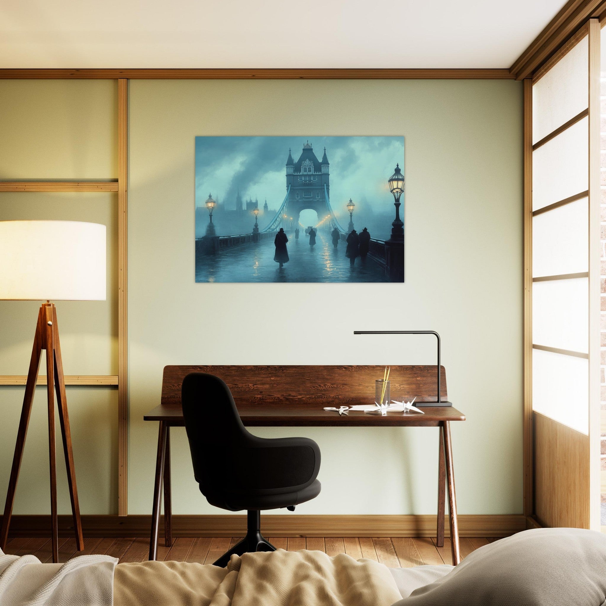 Aluminum Print Landscape - Foggy London Bridge at Dawn A misty morning vie 2 - Shop Ai Art WebShop - Digital Art online Store
