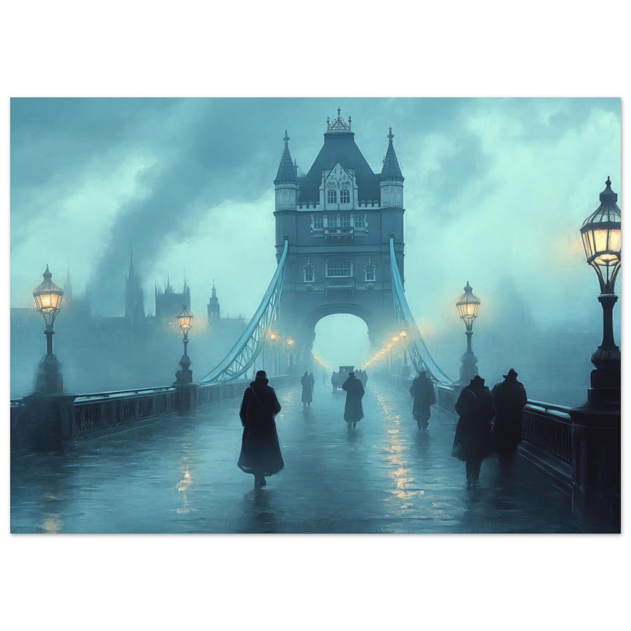 Aluminum Print Landscape - Foggy London Bridge at Dawn A misty morning vie 2 - Shop Ai Art WebShop - Digital Art online Store