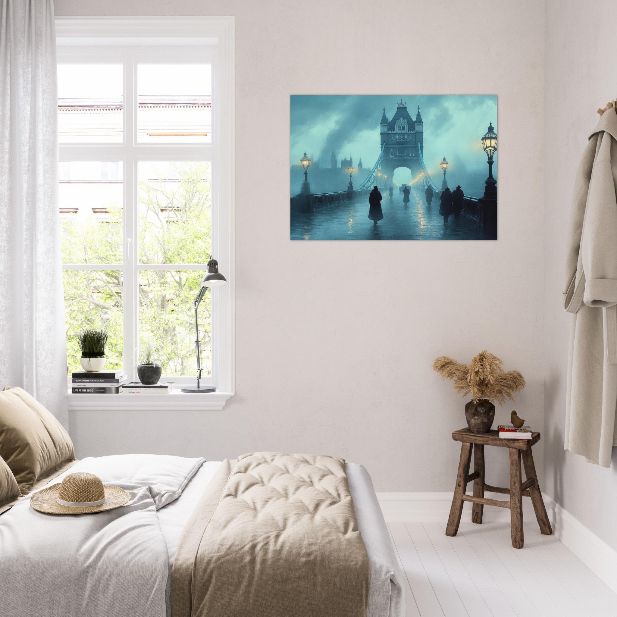 Aluminum Print Landscape - Foggy London Bridge at Dawn A misty morning vie 2 - Shop Ai Art WebShop - Digital Art online Store