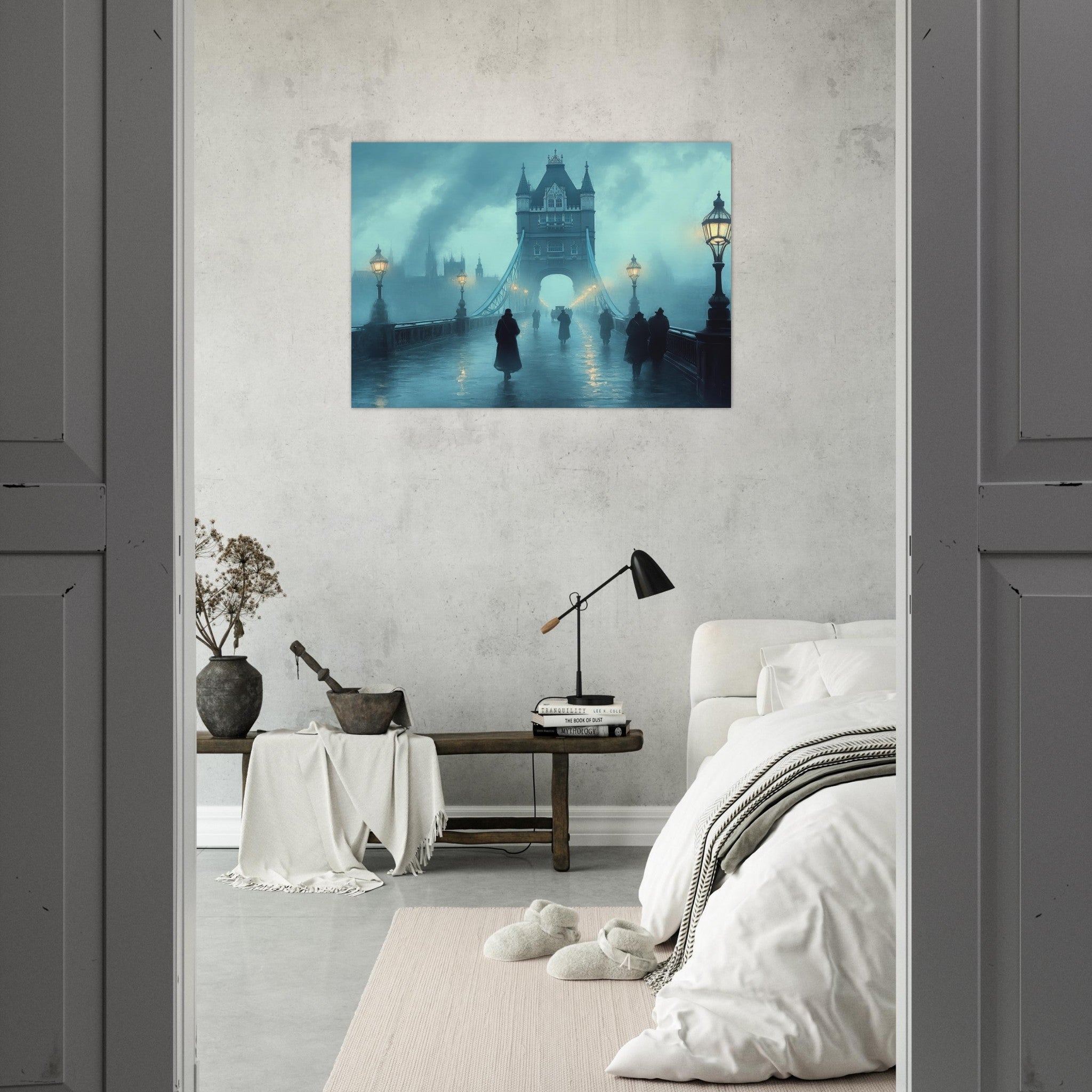 Aluminum Print Landscape - Foggy London Bridge at Dawn A misty morning vie 2 - Shop Ai Art WebShop - Digital Art online Store