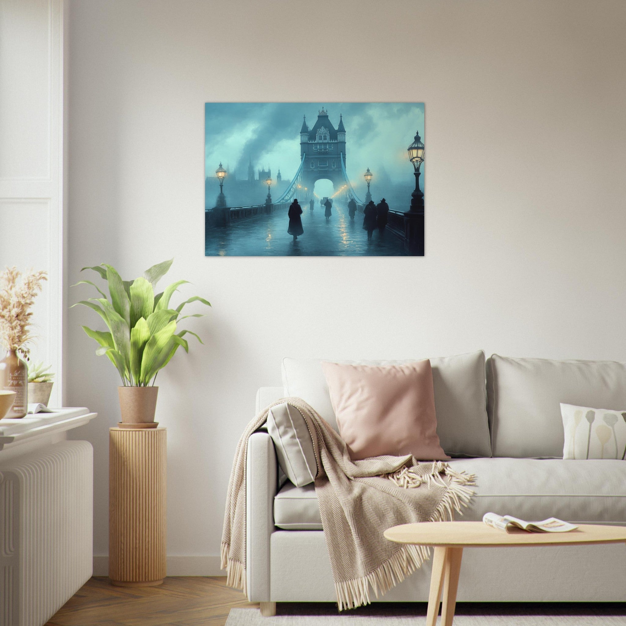 Aluminum Print Landscape - Foggy London Bridge at Dawn A misty morning vie 2 - Shop Ai Art WebShop - Digital Art online Store