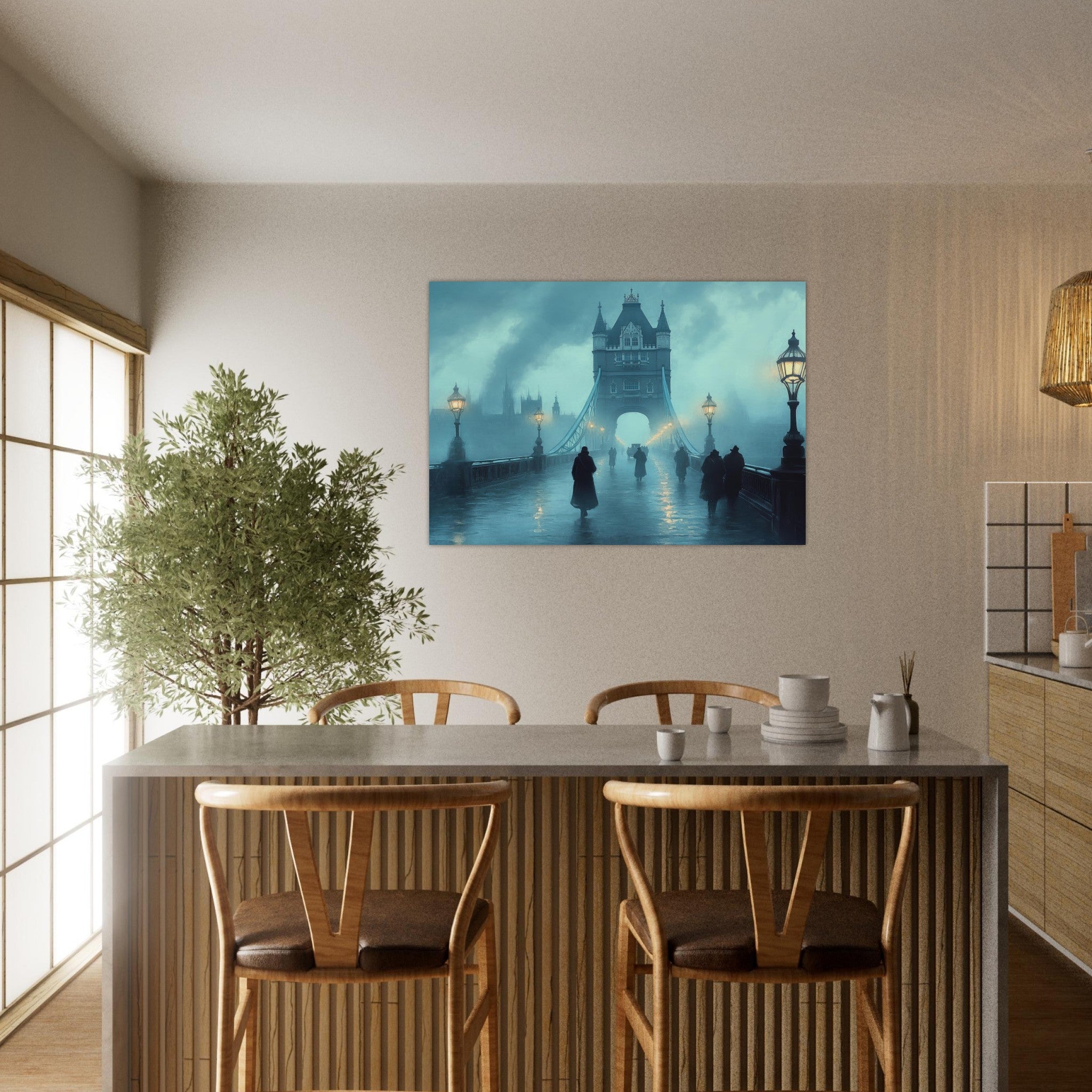 Aluminum Print Landscape - Foggy London Bridge at Dawn A misty morning vie 2 - Shop Ai Art WebShop - Digital Art online Store